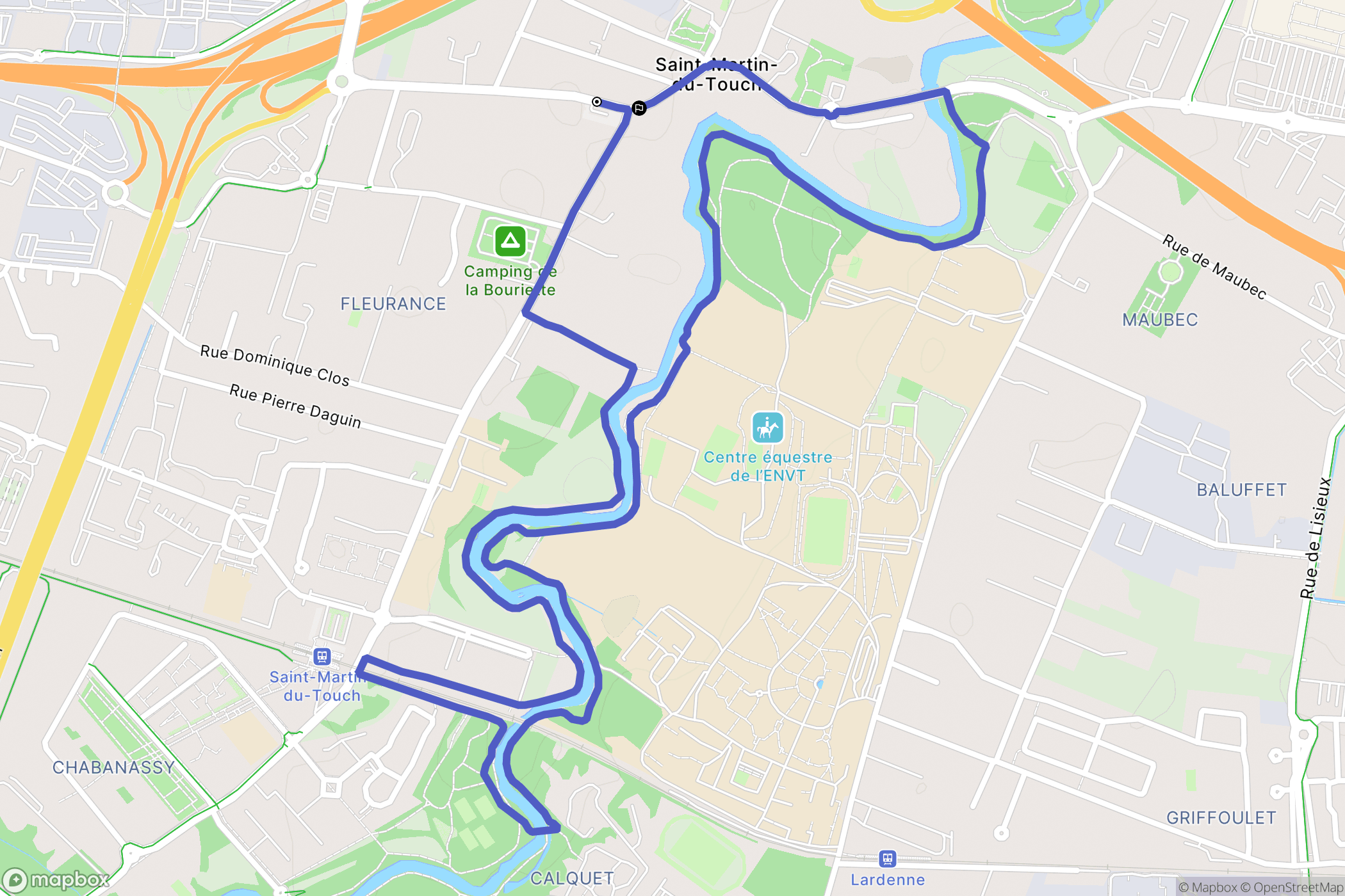 Toulouse : carte du parcours de randonnée - France