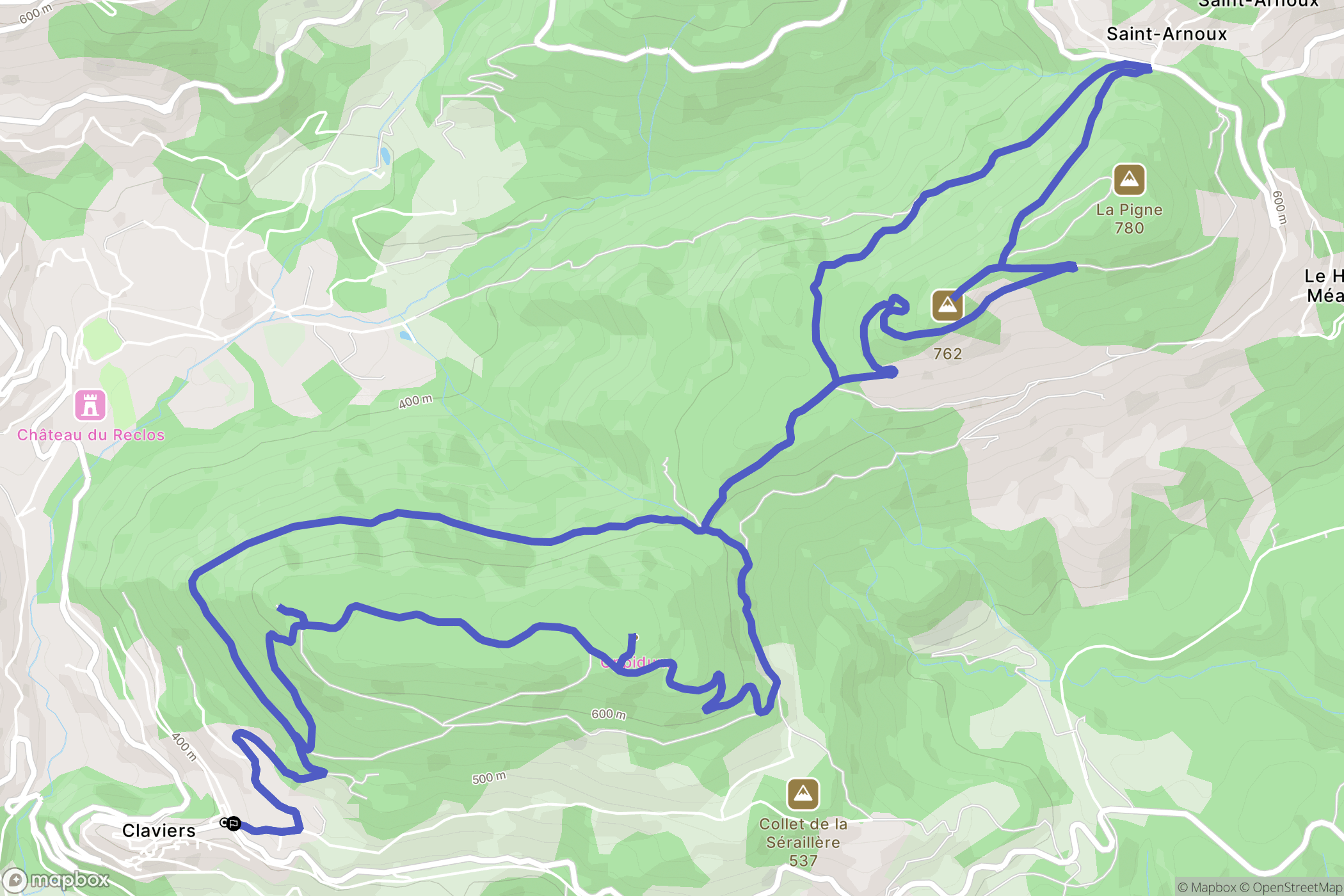 Claviers : carte du parcours de randonnée - France