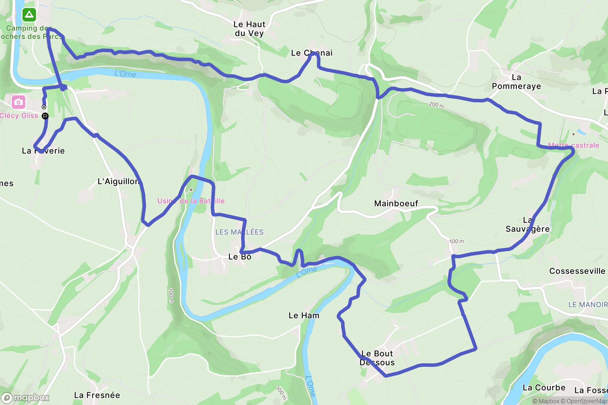 Clécy : carte du parcours de randonnée - France