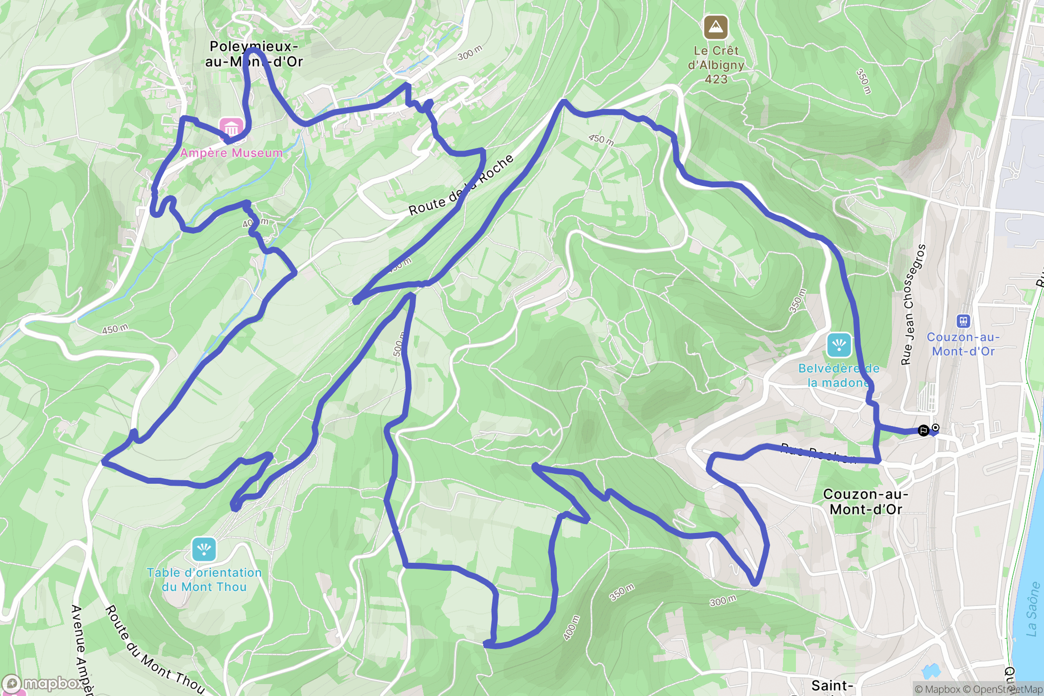 Couzon-au-Mont-d'Or : carte du parcours de randonnée - France