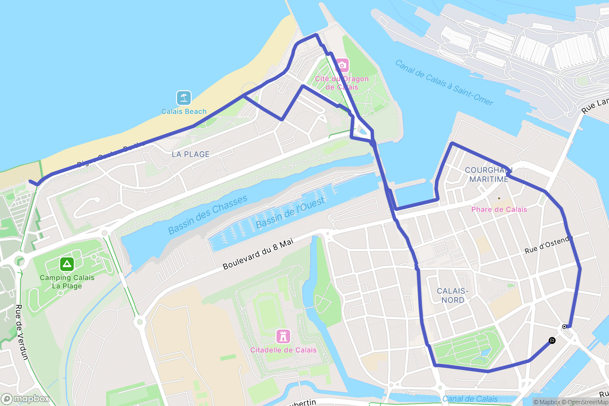 Calais : carte du parcours de randonnée - France