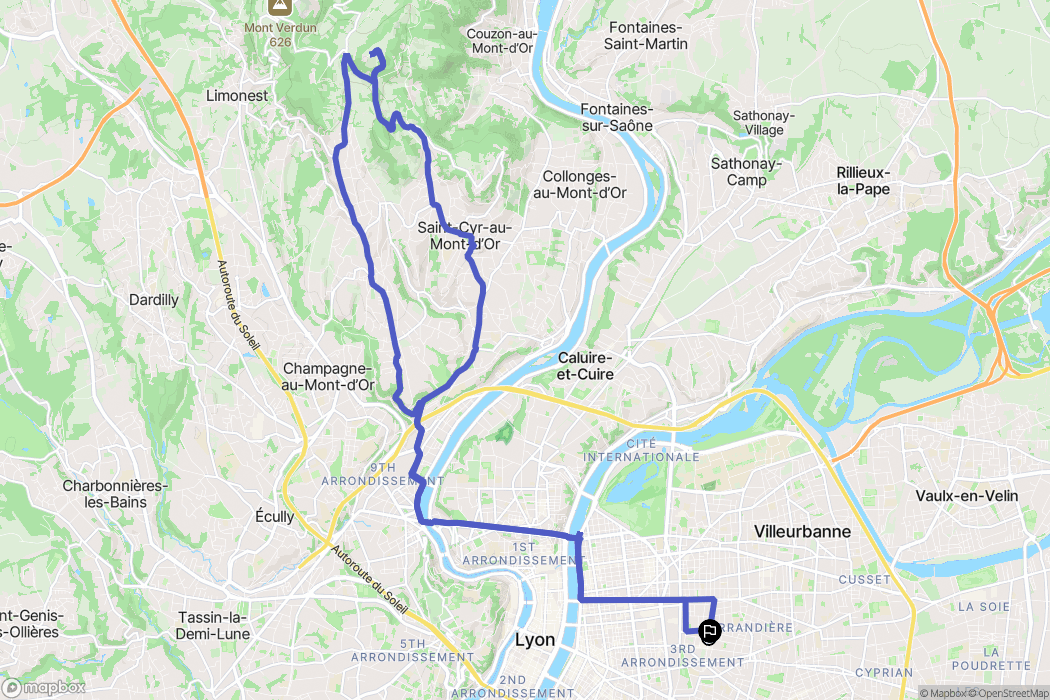 Lyon : carte du parcours de randonnée - France