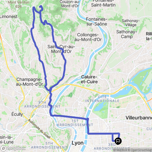 Lyon : carte du parcours de randonnée - France