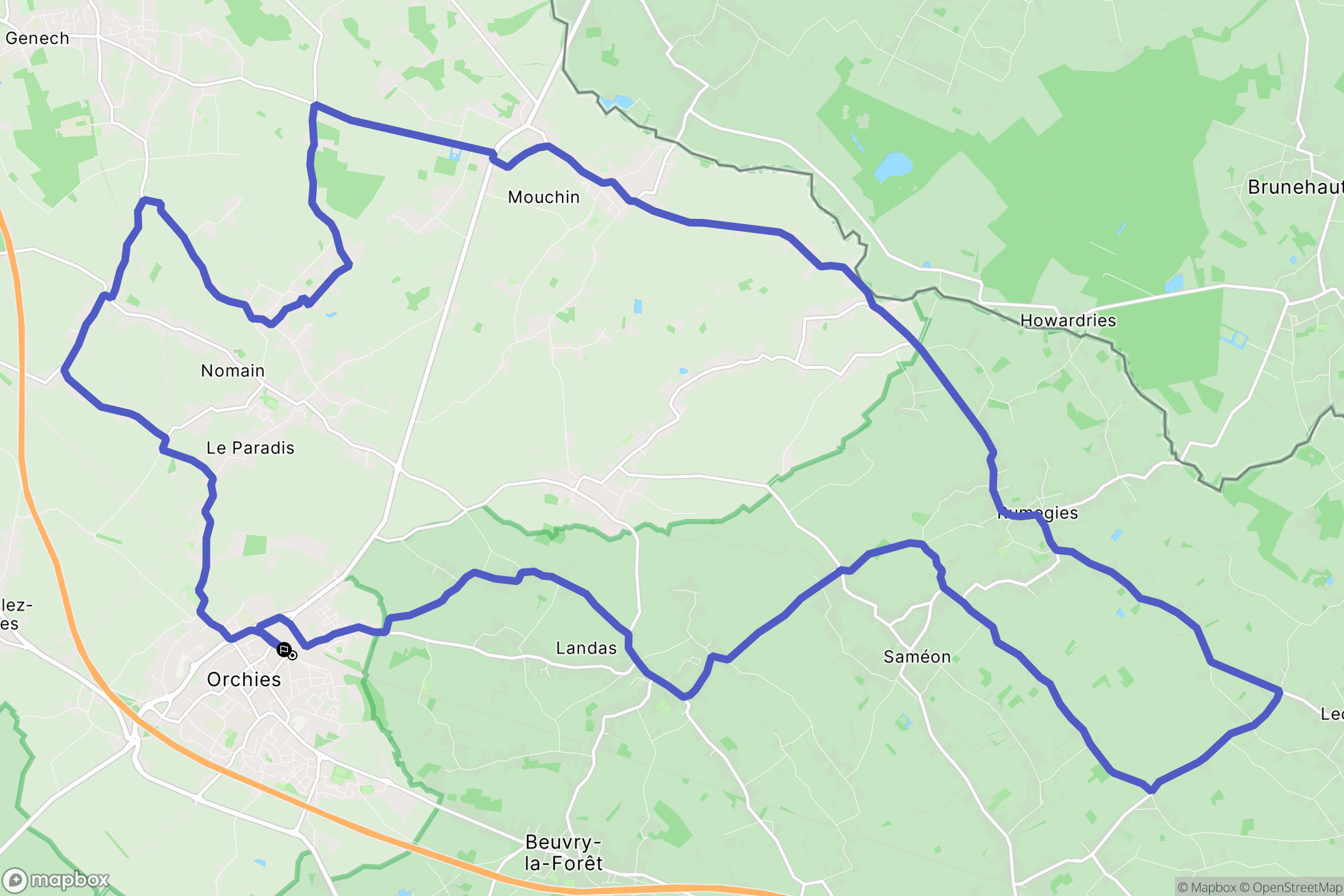 Orchies : carte du parcours de randonnée - France