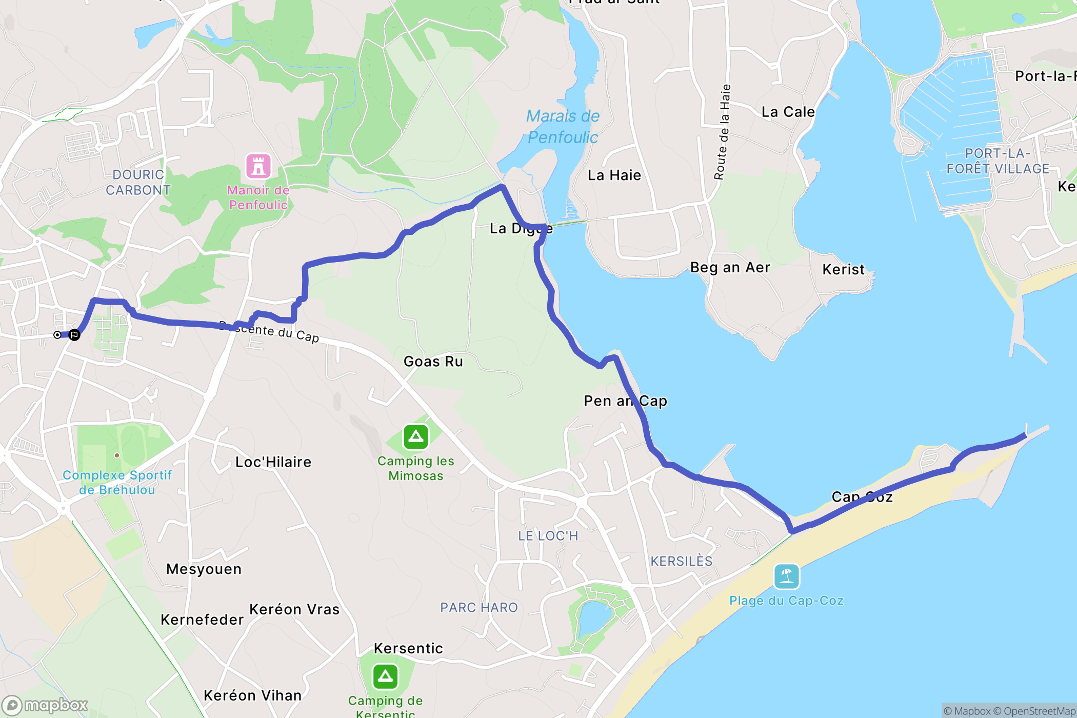 Fouesnant : carte du parcours de randonnée - France