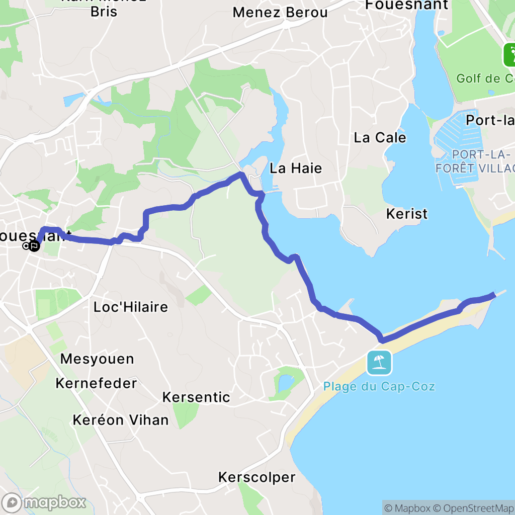 Fouesnant : carte du parcours de randonnée - France
