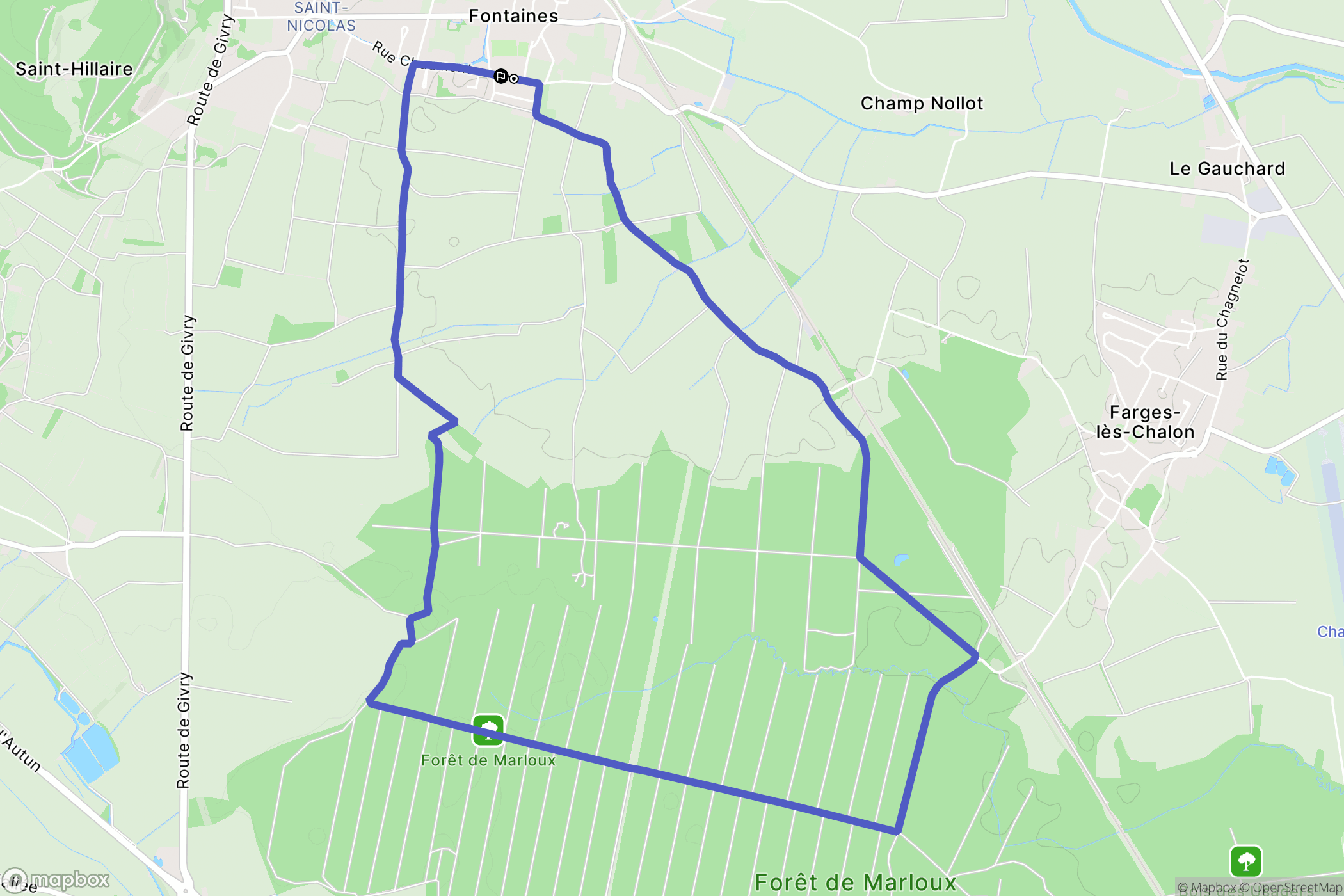 Fontaines : carte du parcours de randonnée - France
