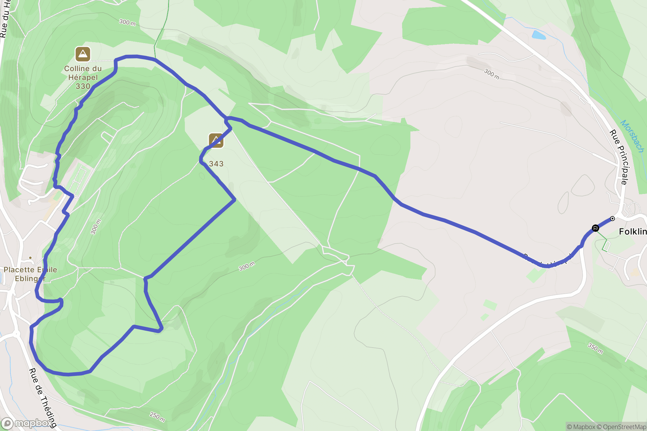 Folkling : carte du parcours de randonnée - France