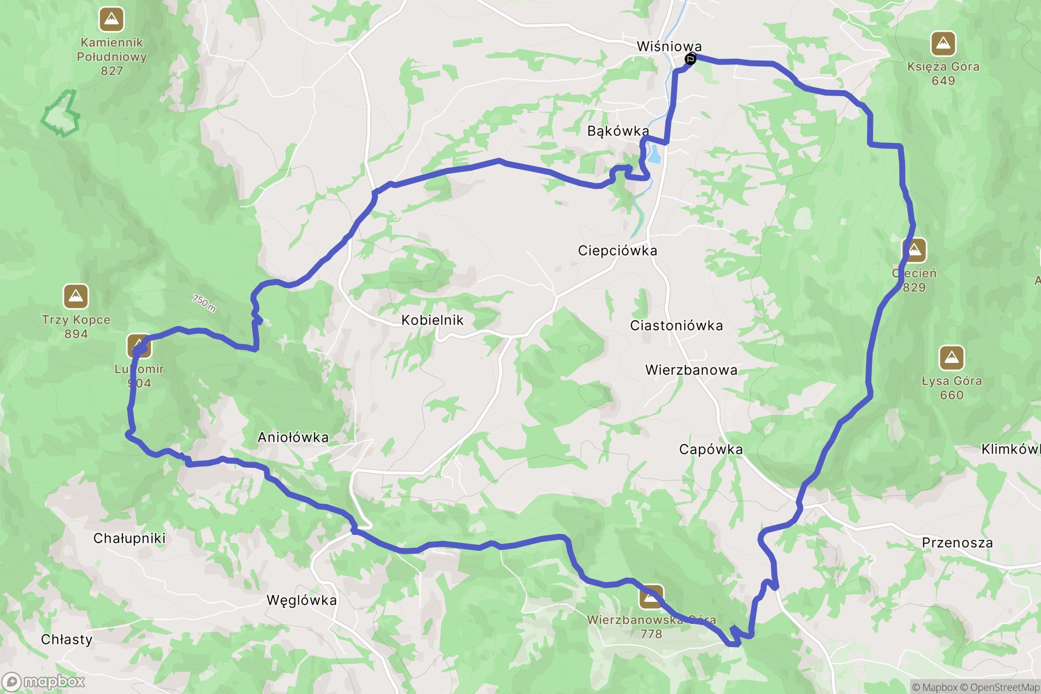 Wiśniowa: mapa trasy - Poland
