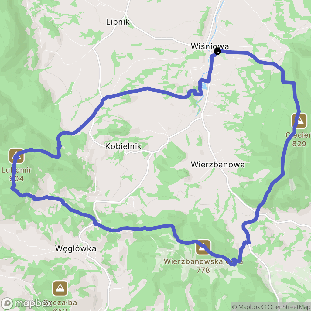 Wiśniowa: mapa trasy - Poland