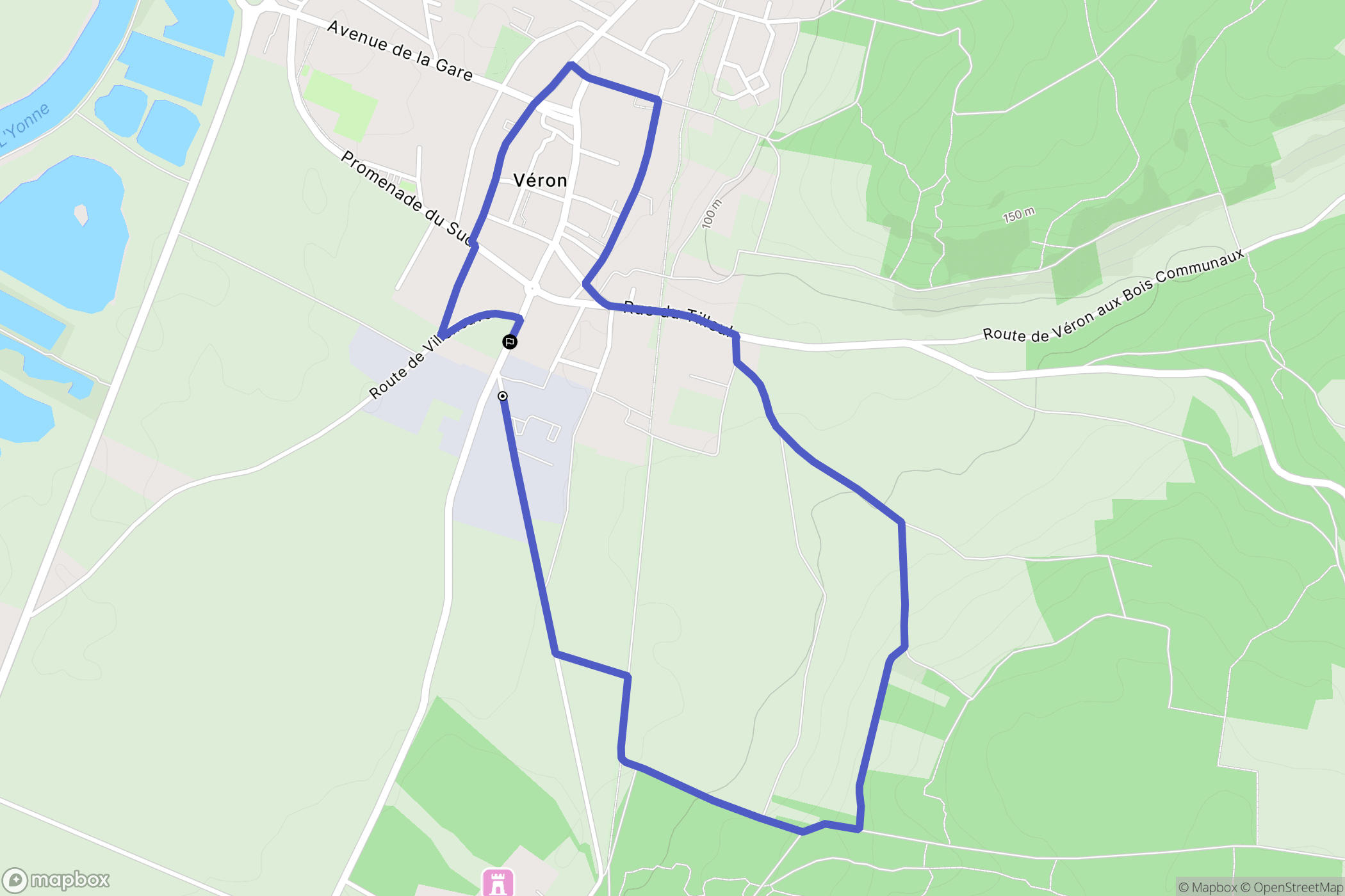 Véron : carte du parcours de randonnée - France