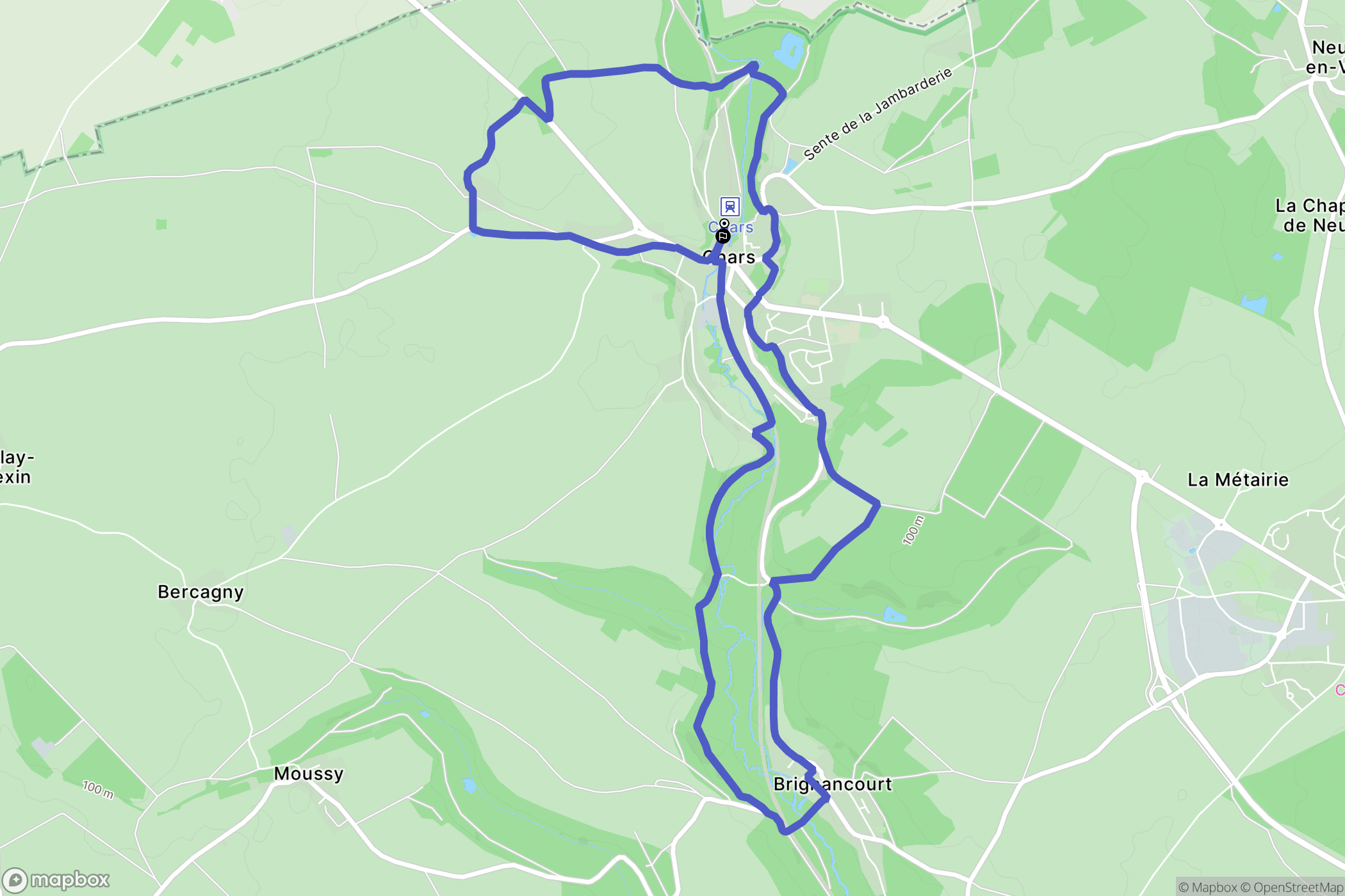 Chars : carte du parcours de randonnée - France