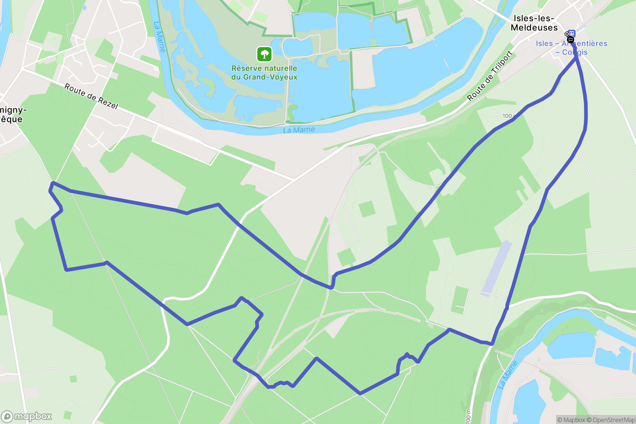 Isles-les-Meldeuses : carte du parcours de randonnée - France