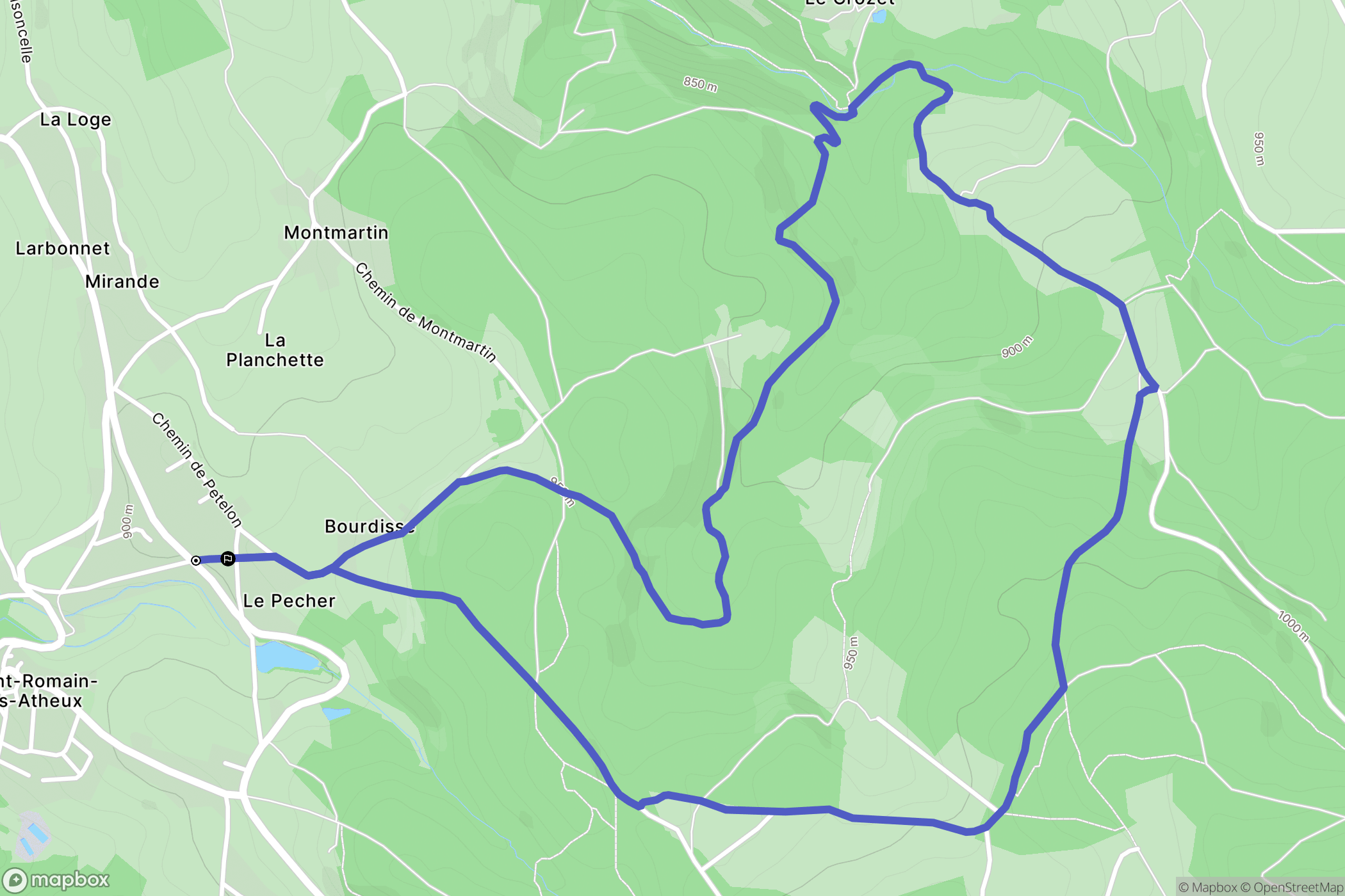 Saint-Romain-les-Atheux : carte du parcours de randonnée - France