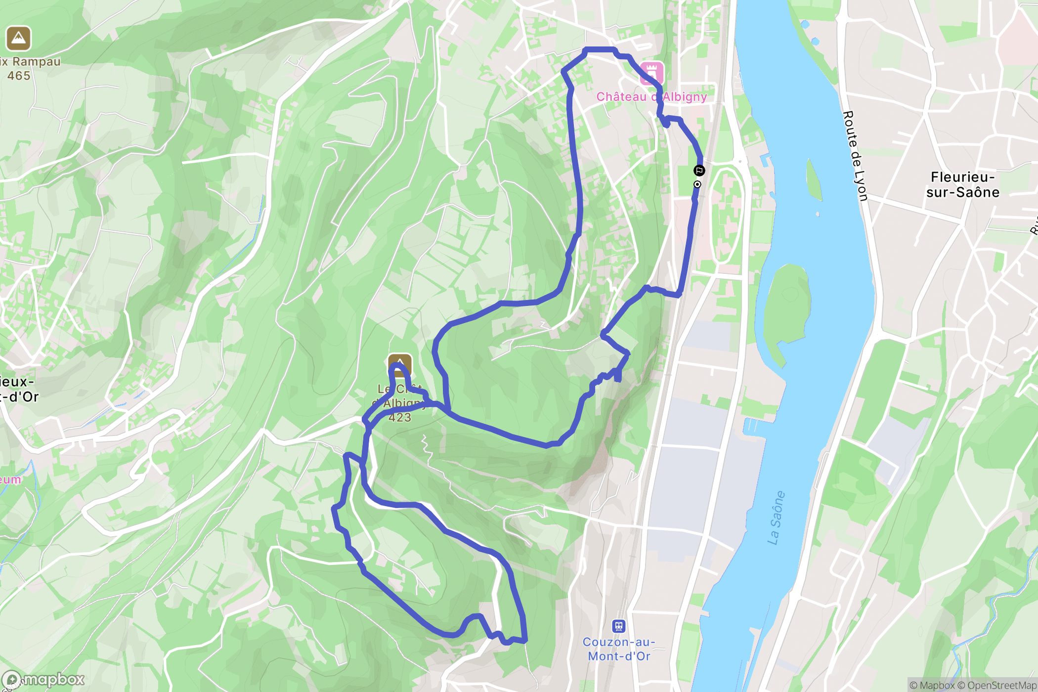 Albigny-sur-Saône : carte du parcours de randonnée - France