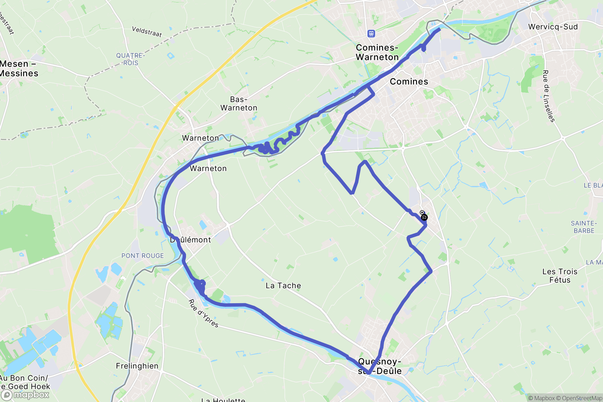 Comines : carte du parcours de randonnée - France