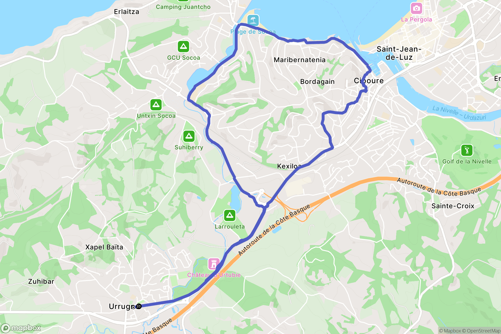 Urrugne : carte du parcours de randonnée - France