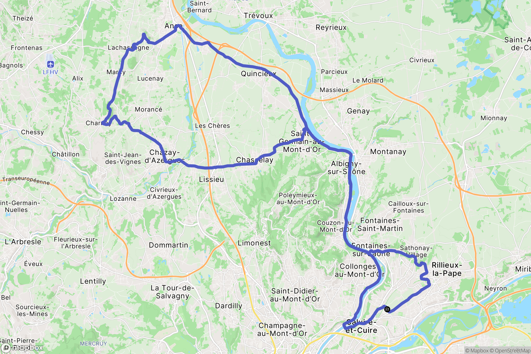 Caluire-et-Cuire : carte du parcours de randonnée - France