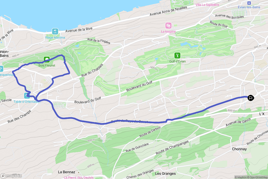 Évian-les-Bains : carte du parcours de randonnée - France