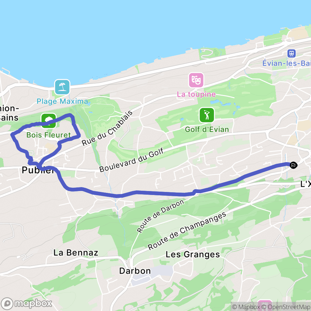 Évian-les-Bains : carte du parcours de randonnée - France