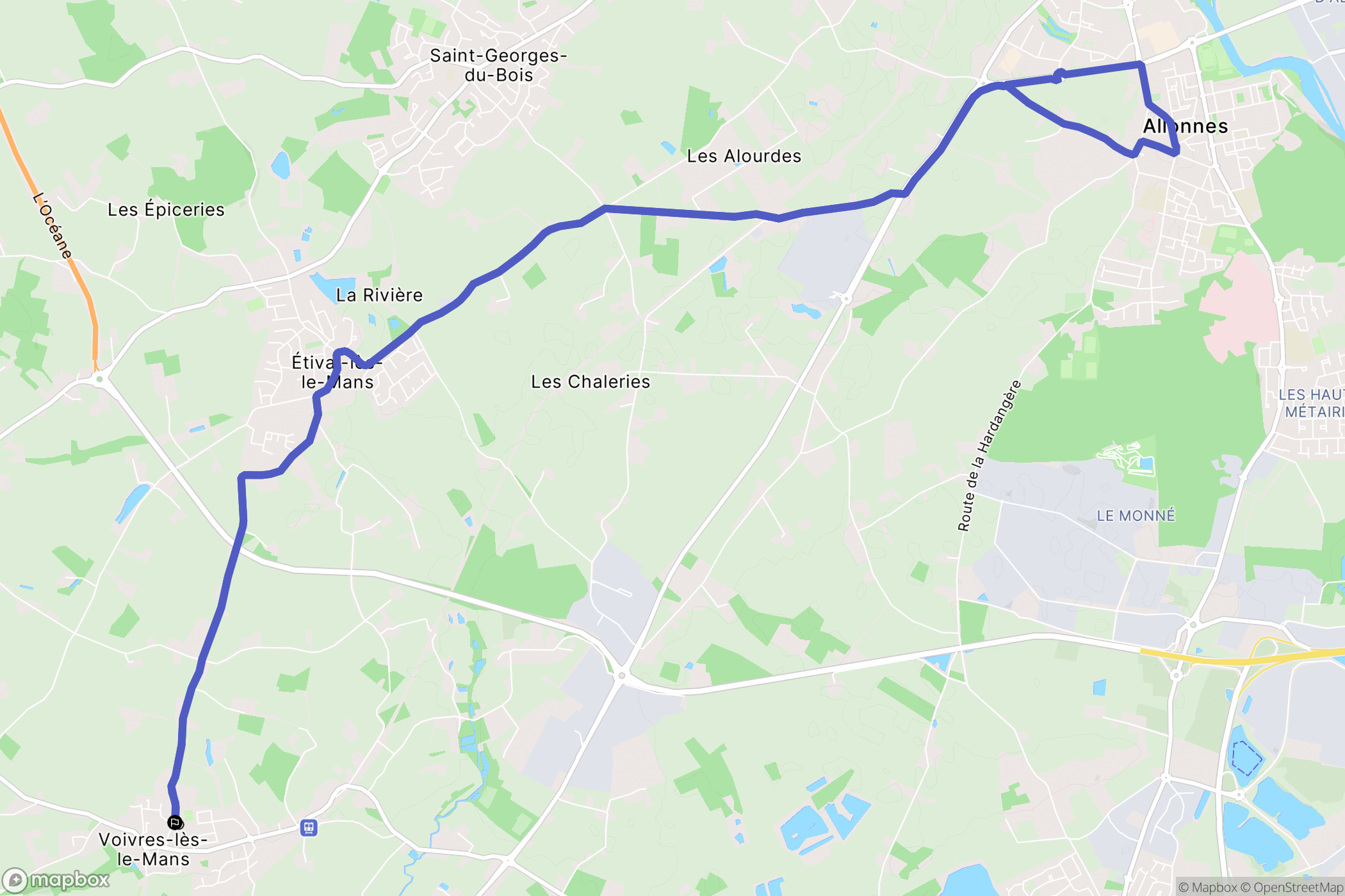 Voivres-lès-le-Mans : carte du parcours de randonnée - France