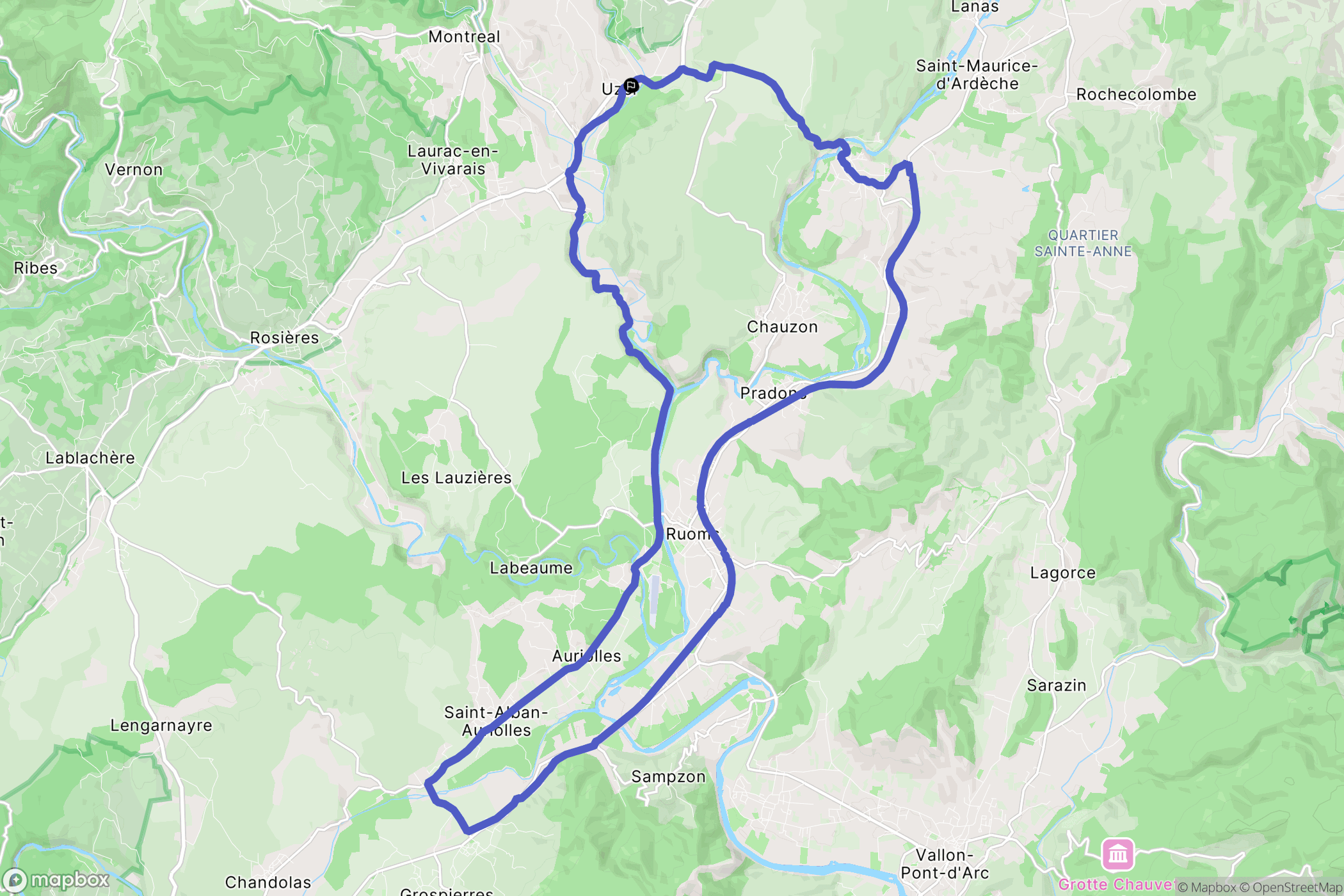 Uzer : carte du parcours de randonnée - France