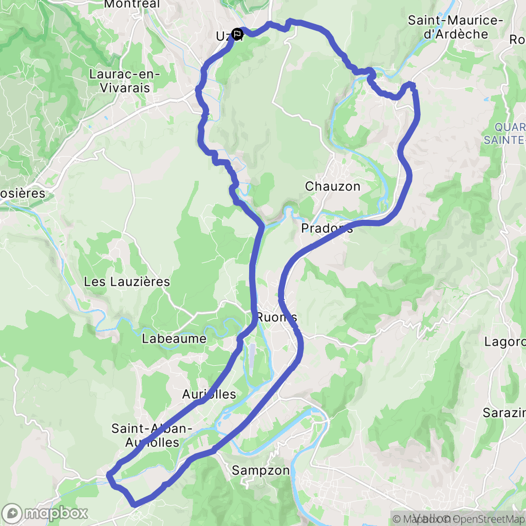 Uzer : carte du parcours de randonnée - France