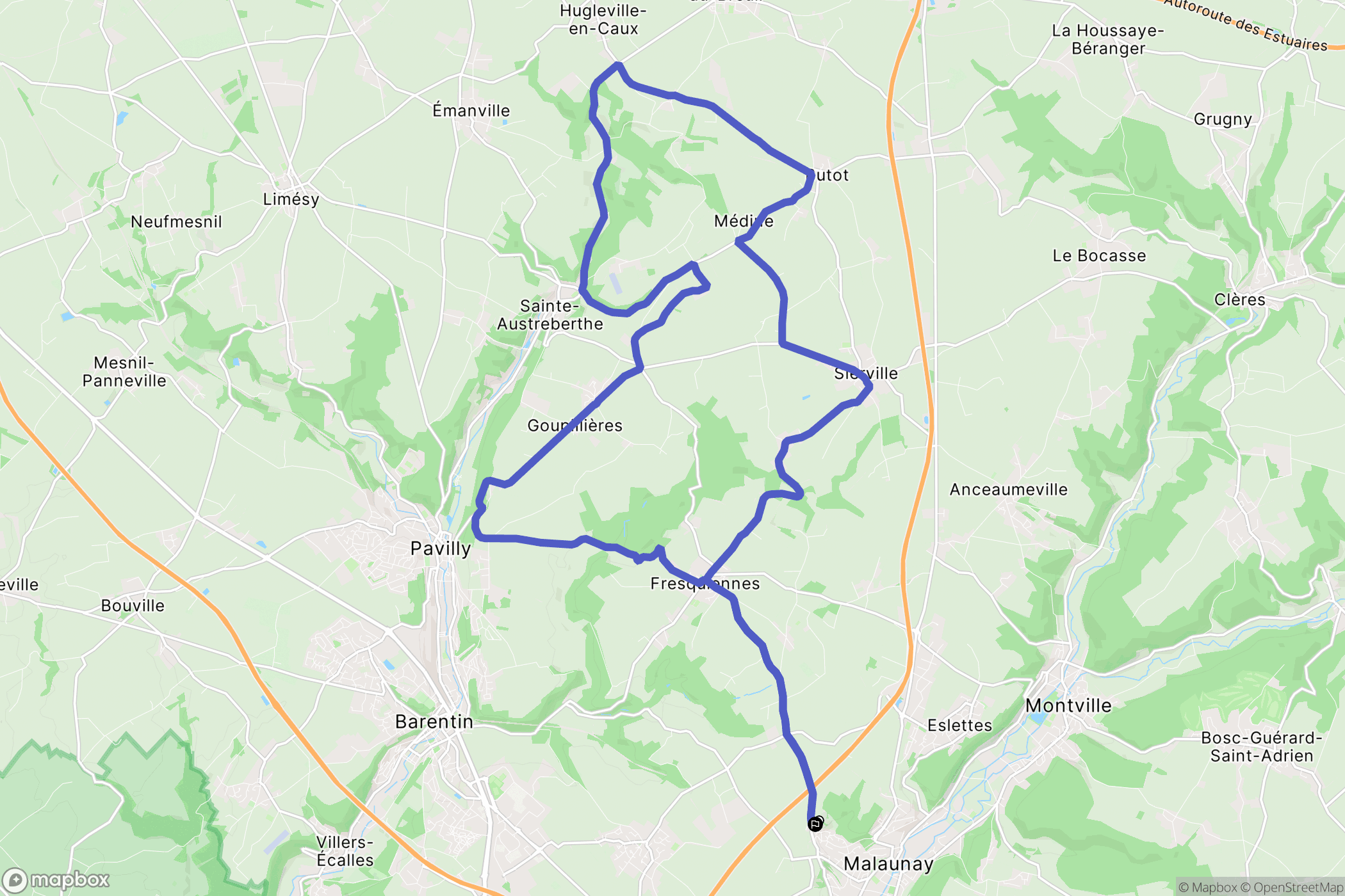 Malaunay : carte du parcours de randonnée - France