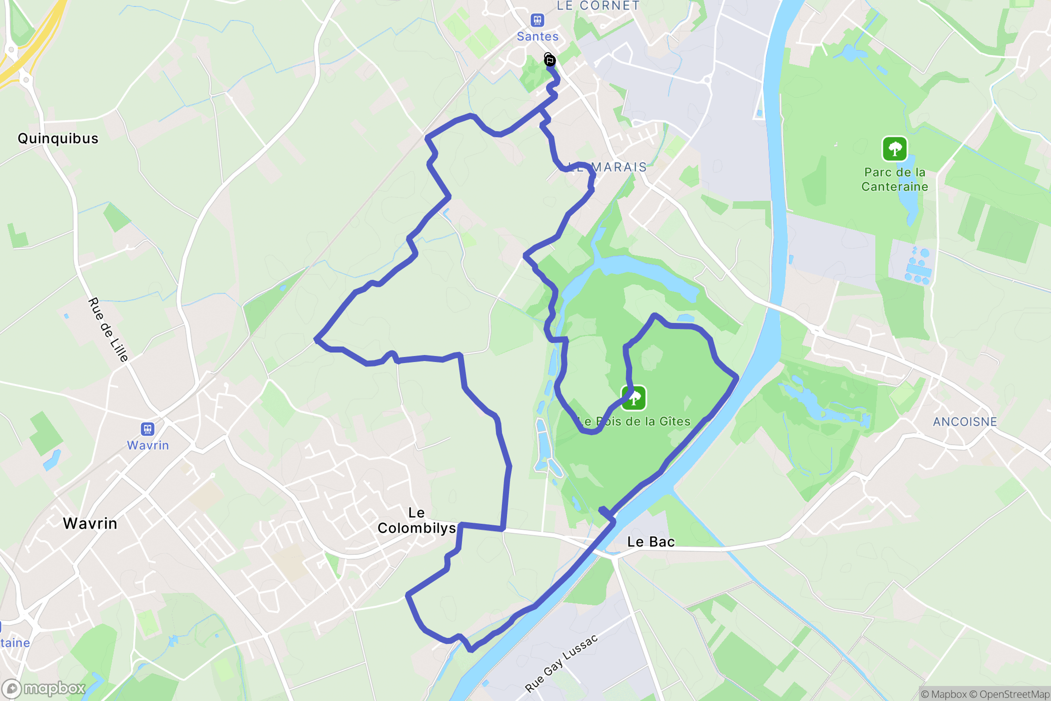 Santes : carte du parcours de randonnée - France