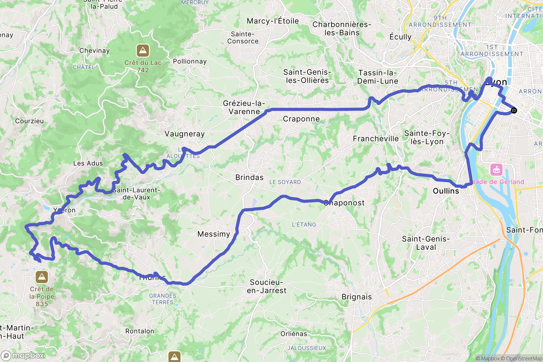 Lyon : carte du parcours de randonnée - France