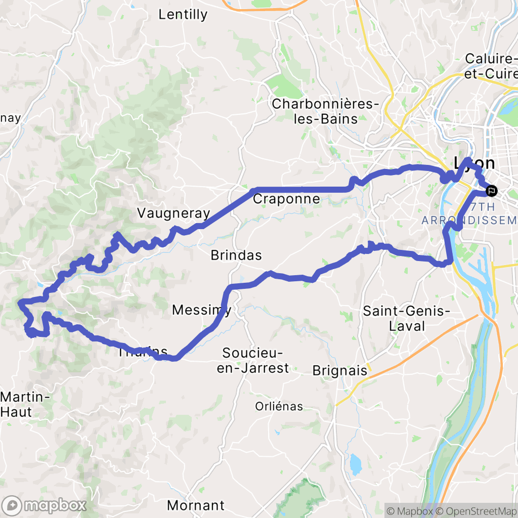 Lyon : carte du parcours de randonnée - France
