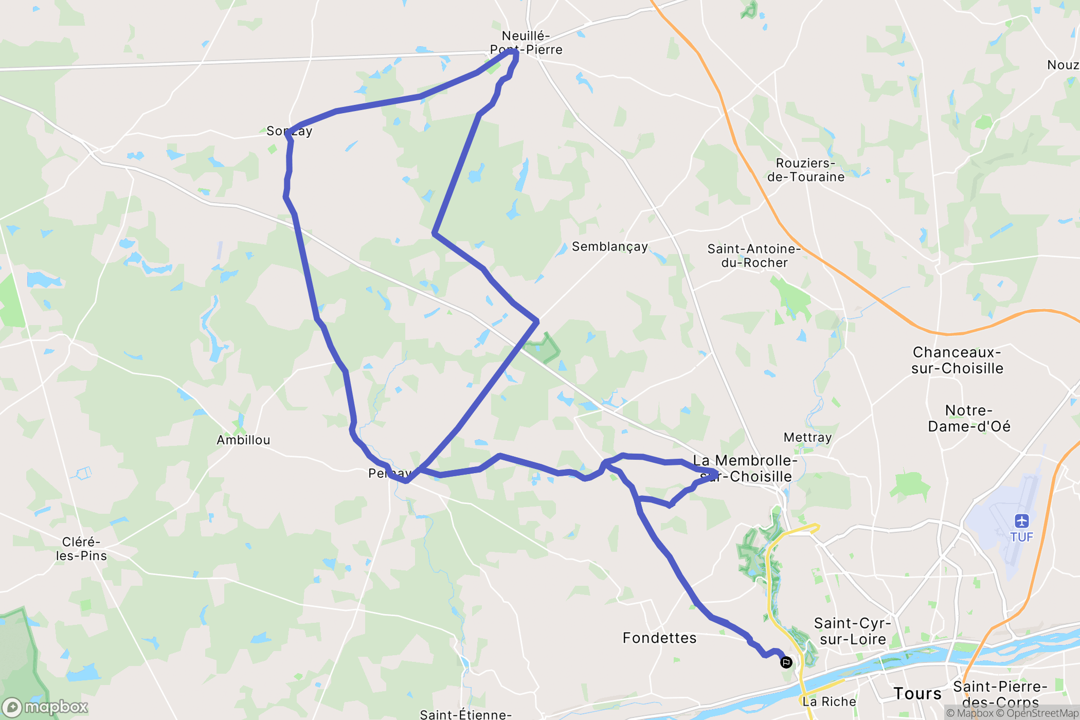 Fondettes : carte du parcours de randonnée - France