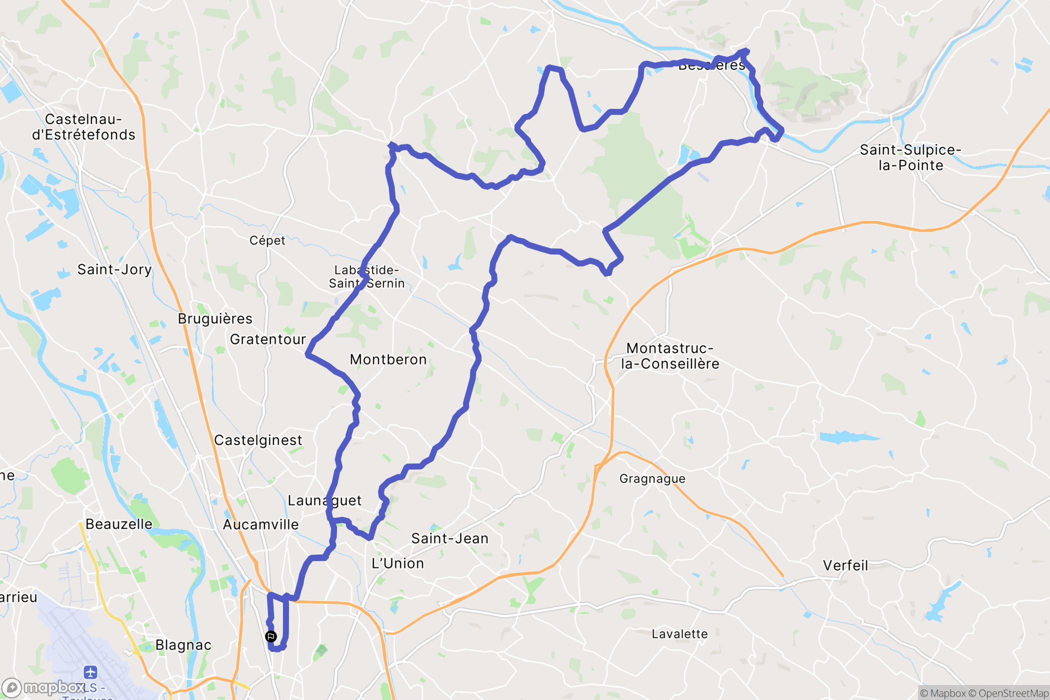 Toulouse : carte du parcours de randonnée - France