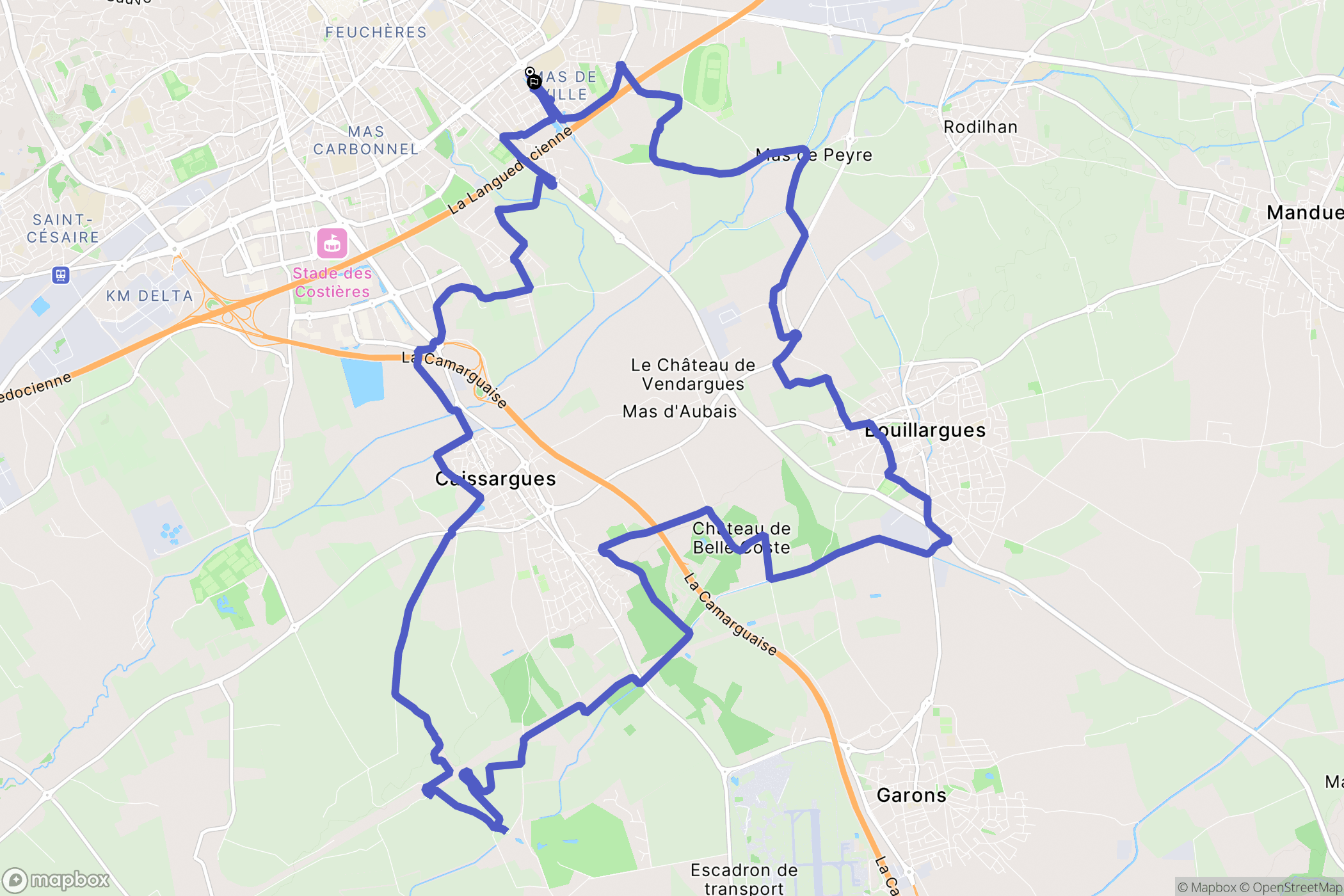 Nîmes : carte du parcours de randonnée - France