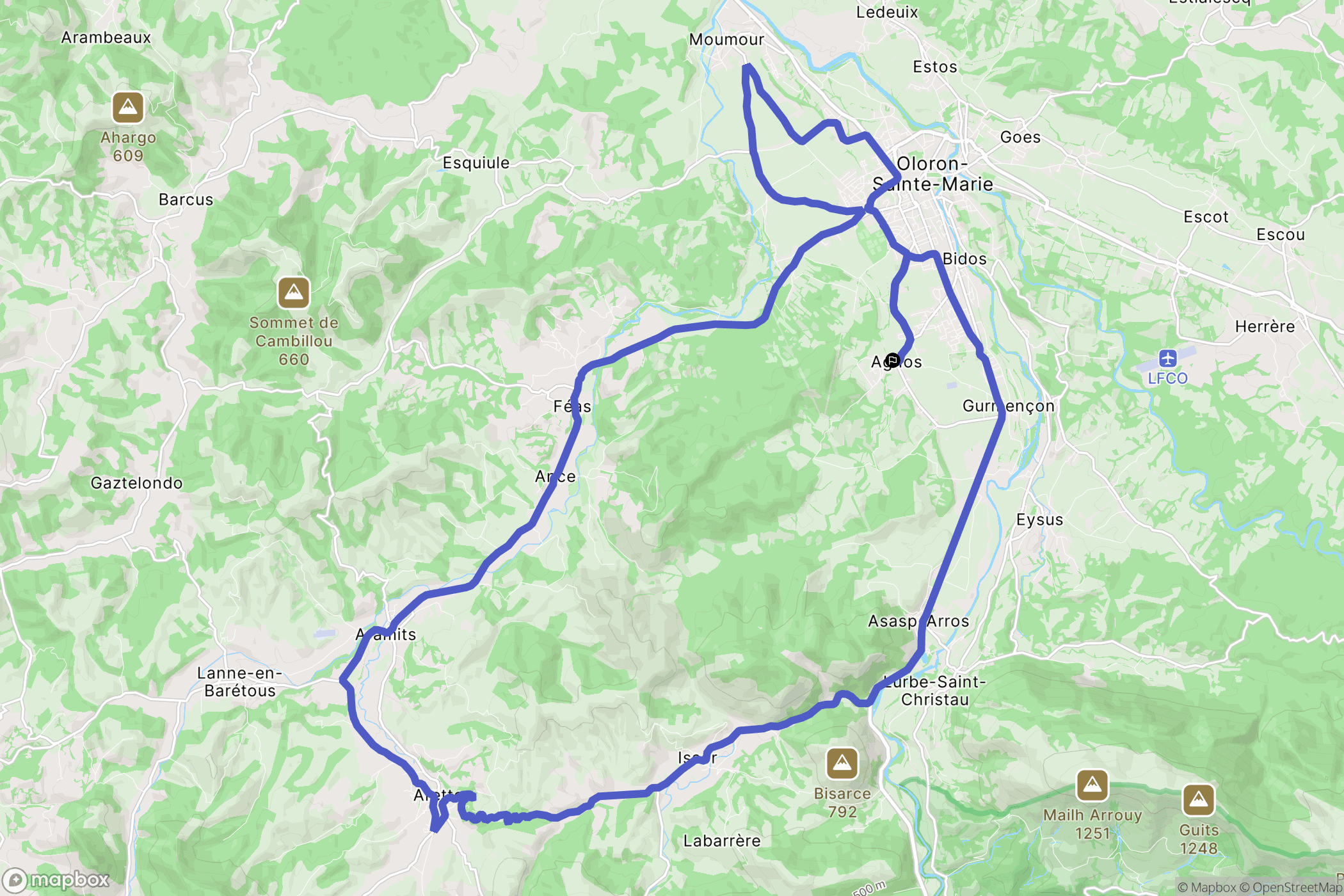 Agnos : carte du parcours de randonnée - France