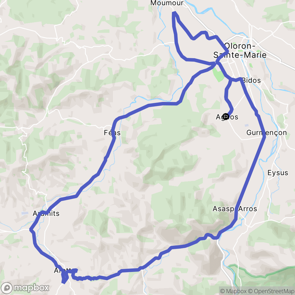 Agnos : carte du parcours de randonnée - France