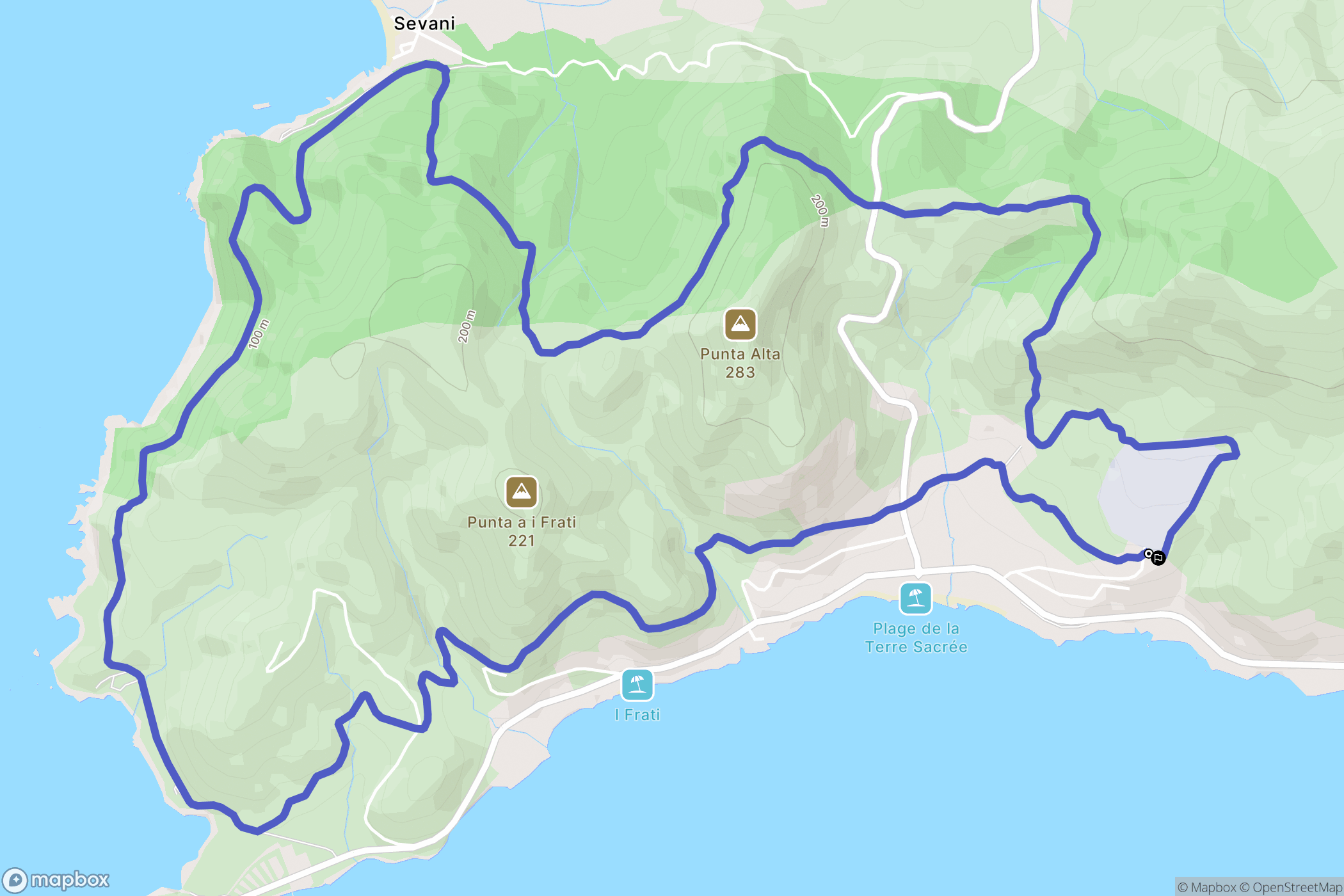 Ajaccio : carte du parcours de randonnée - France