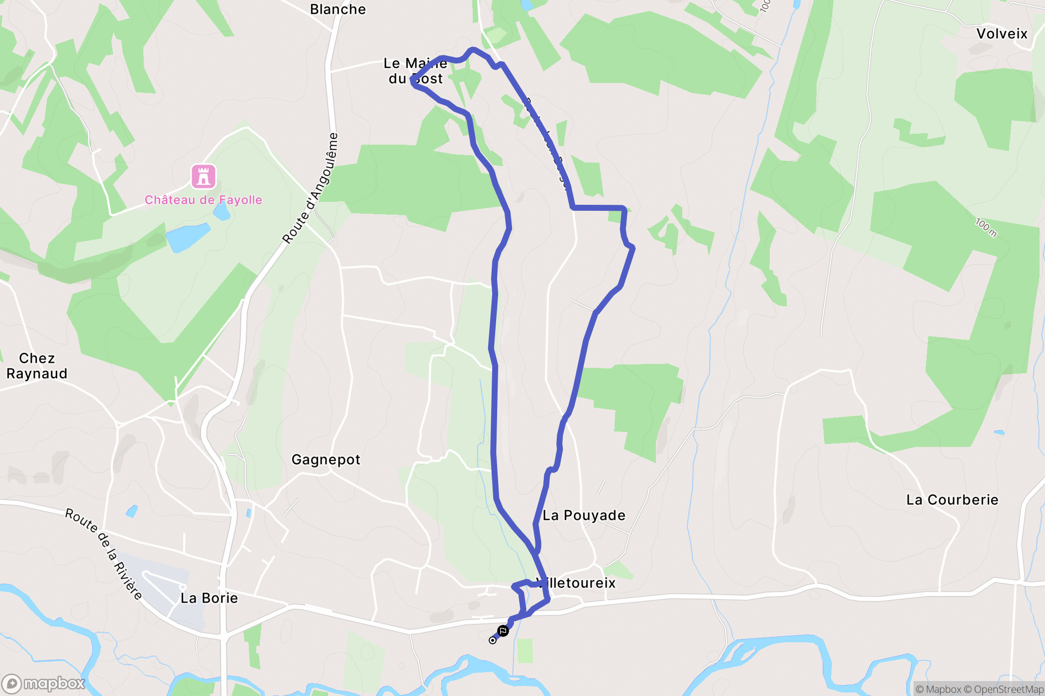 Villetoureix : carte du parcours de randonnée - France