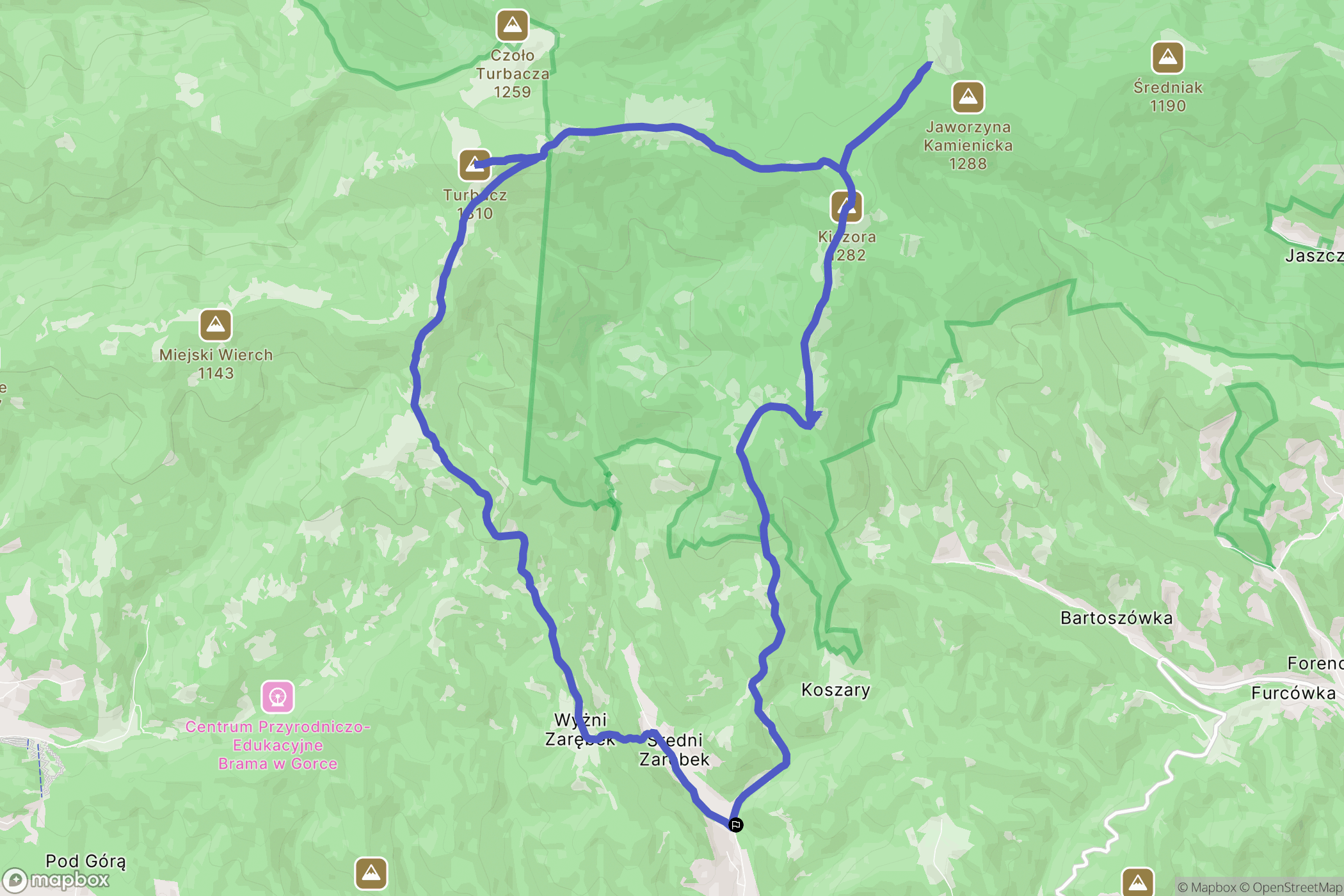 Łopuszna: mapa trasy - Poland