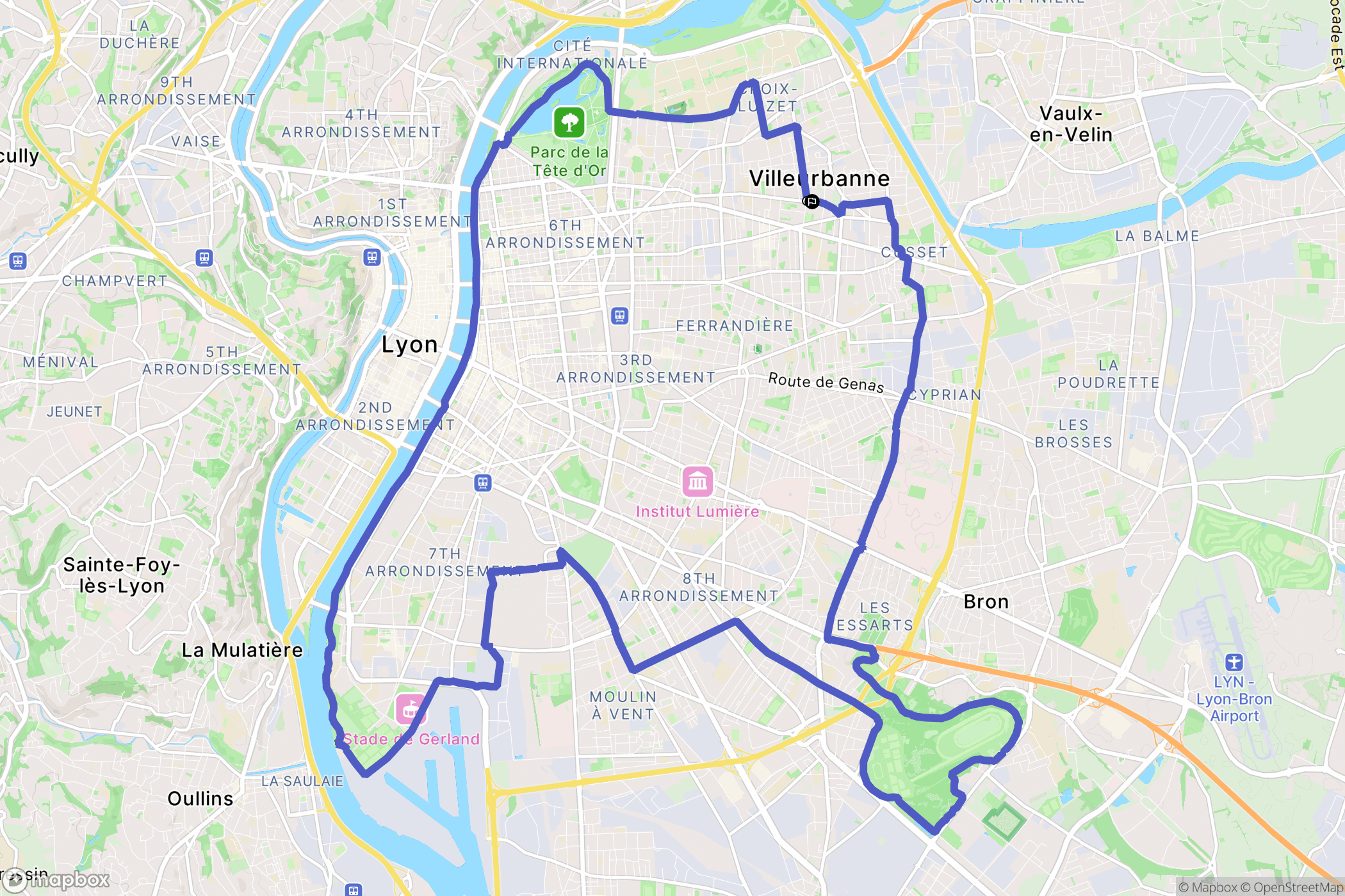 Villeurbanne : carte du parcours de randonnée - France