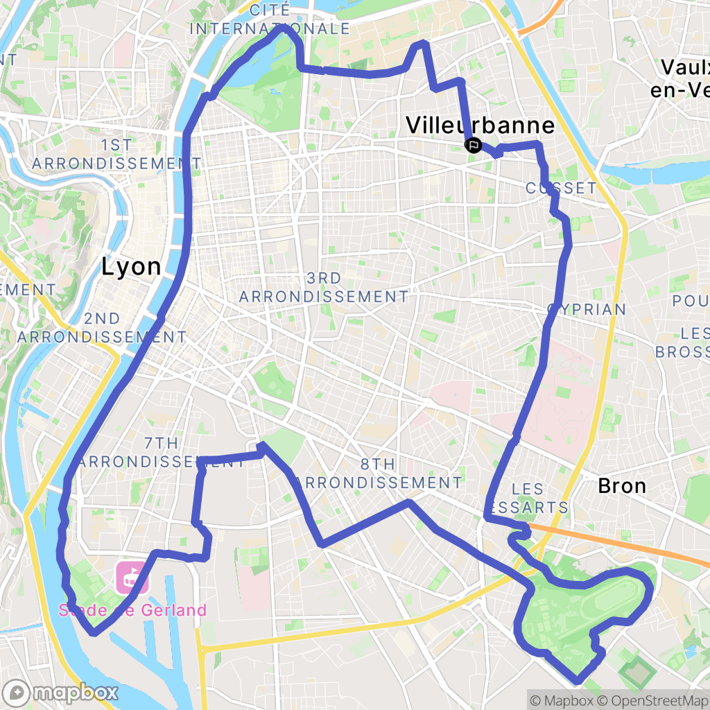 Villeurbanne : carte du parcours de randonnée - France