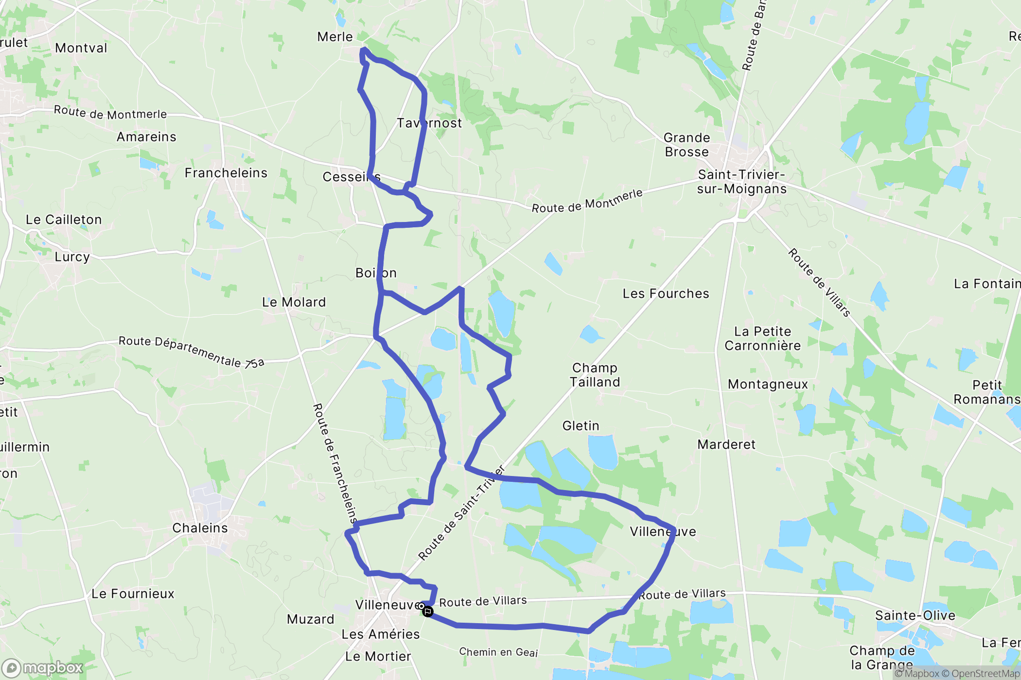 Villeneuve : carte du parcours de randonnée - France