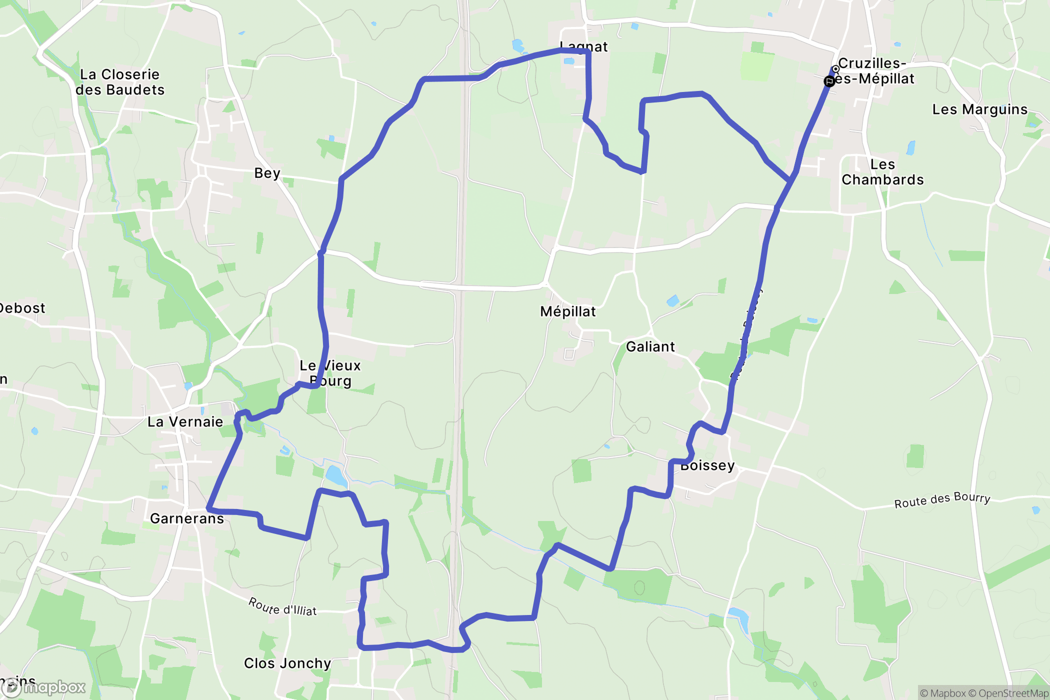 Cruzilles-lès-Mépillat : carte du parcours de randonnée - France