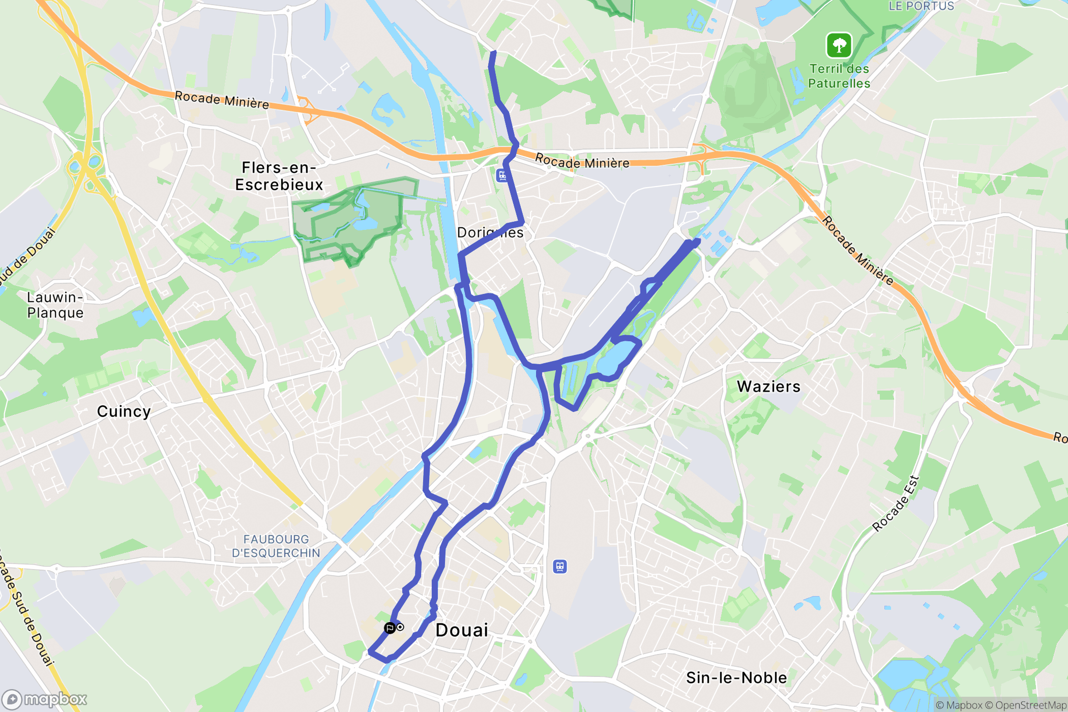 Douai : carte du parcours de randonnée - France