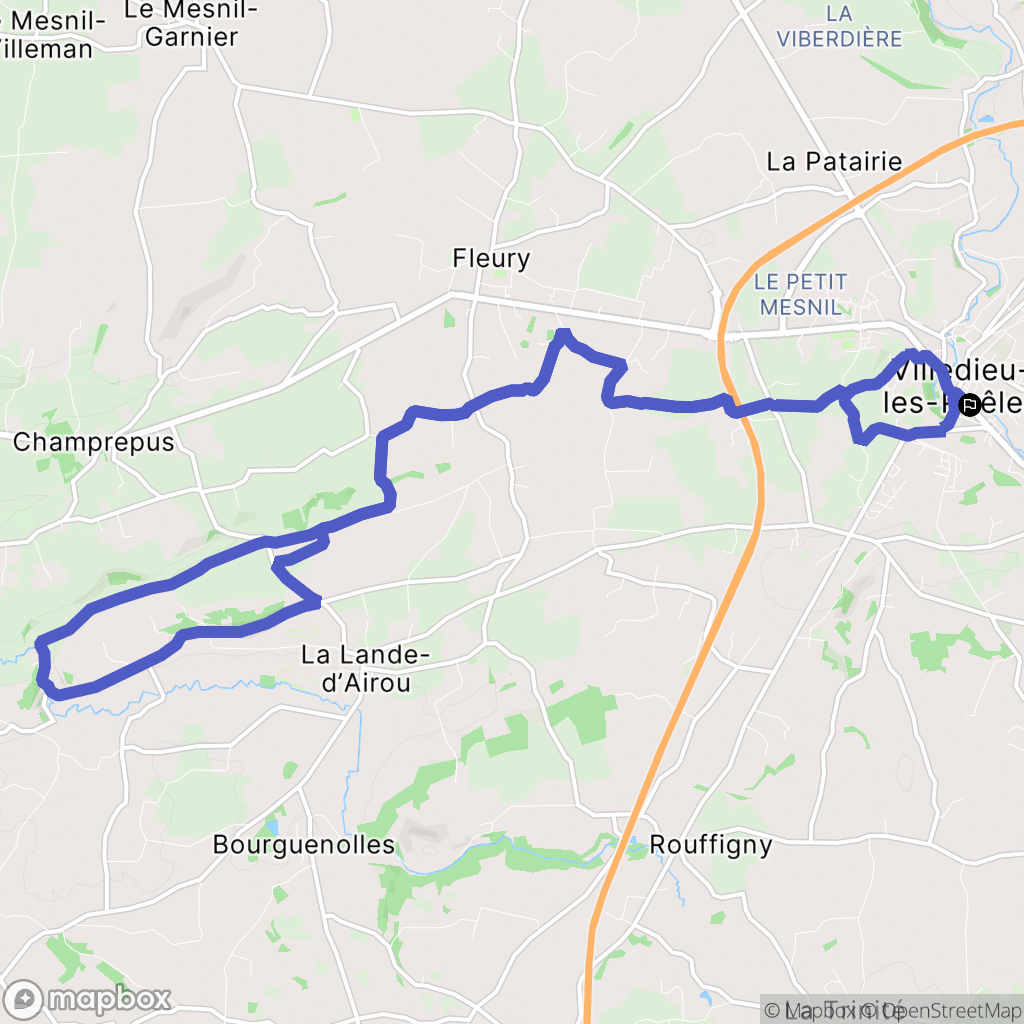 Villedieu-les-Poêles-Rouffigny : carte du parcours de randonnée - France