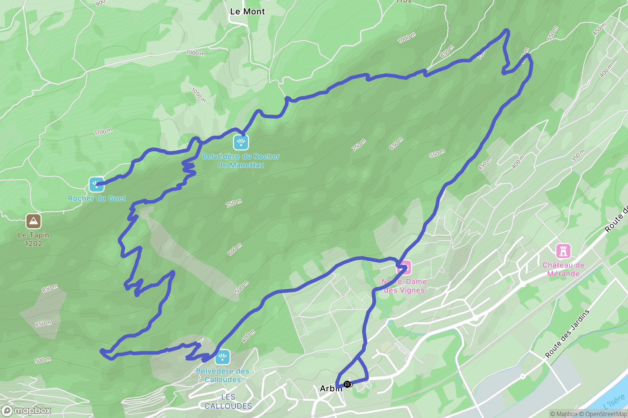 Arbin : carte du parcours de randonnée - France