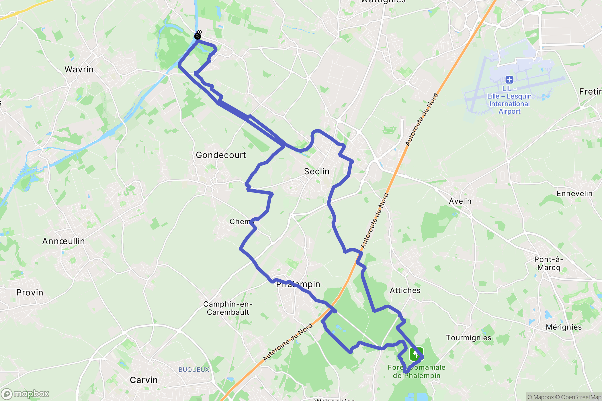 Houplin-Ancoisne : carte du parcours de randonnée - France