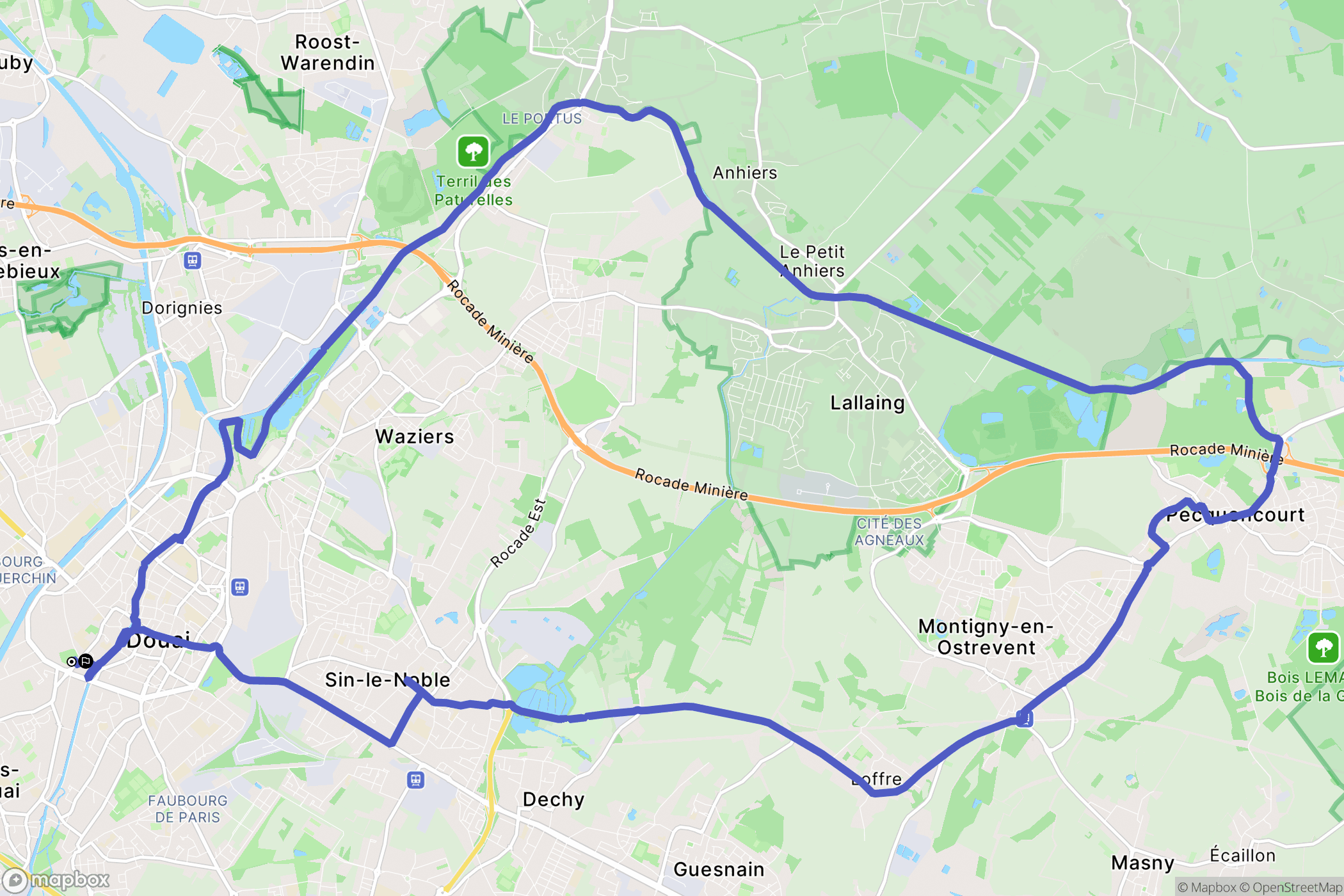 Douai : carte du parcours de randonnée - France