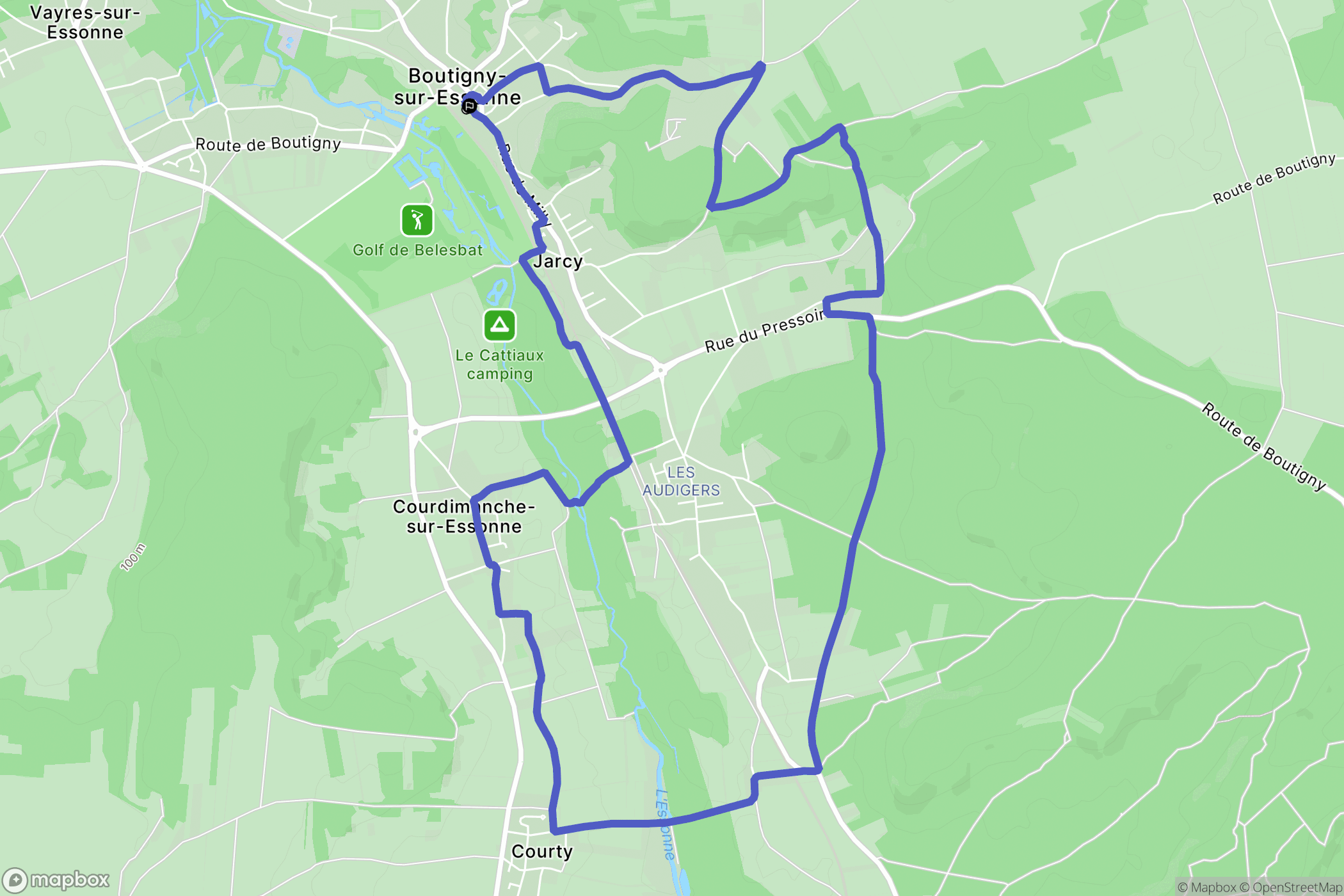 Boutigny-sur-Essonne : carte du parcours de randonnée - France