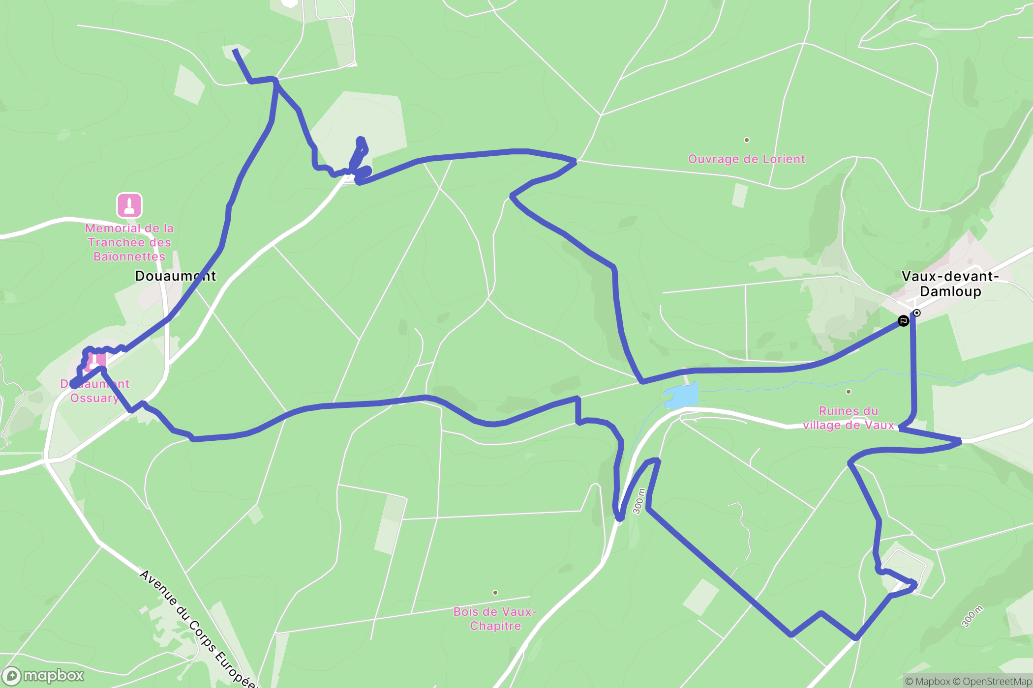 Douaumont-Vaux : carte du parcours de randonnée - France